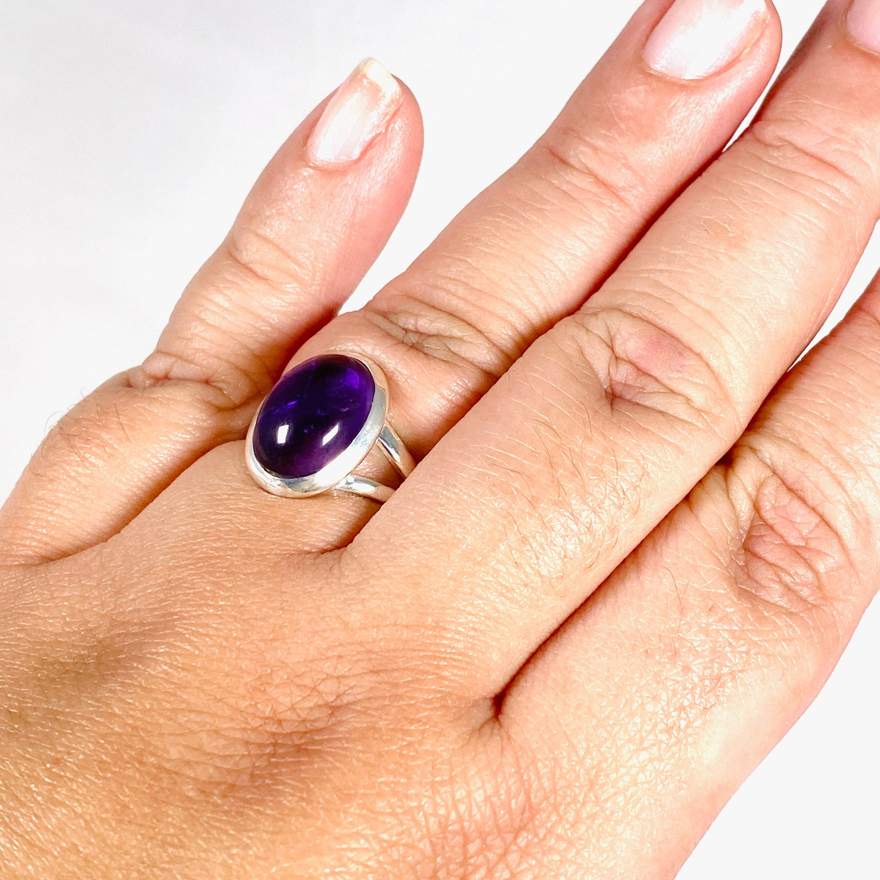 Amethyst Oval Ring for Women - Size 10 - KRGJ2951 - Elegant Purple Gemstone Jewelry for Everyday Wear & Special Occasions