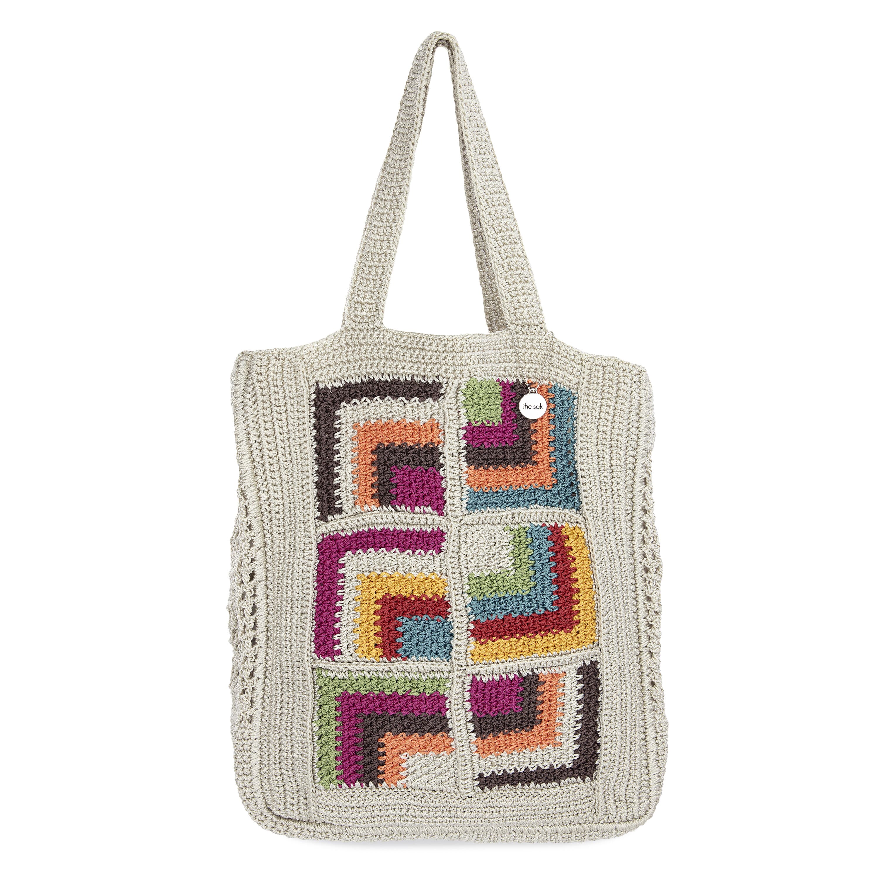 Hand Crochet Lanie Market Tote Bag - Stylish Multi Geo Pattern for Shopping, Beach & Everyday Use