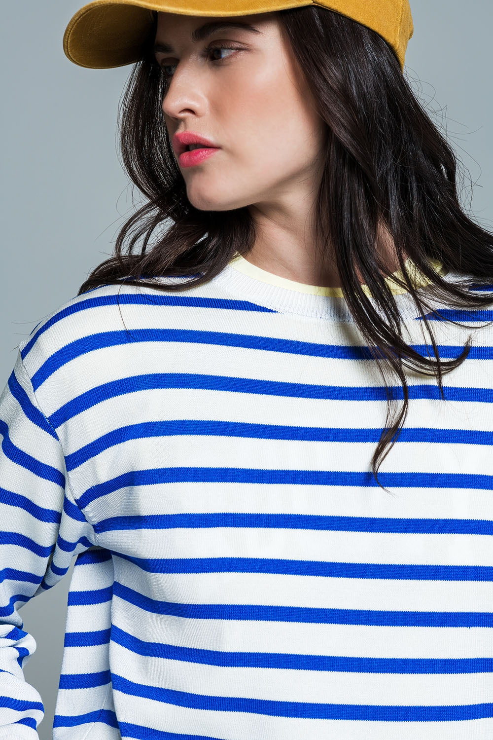 Basic Blue Striped Crewneck Pullover Sweater - Casual Comfort for Everyday Wear, Office & Weekend Outings