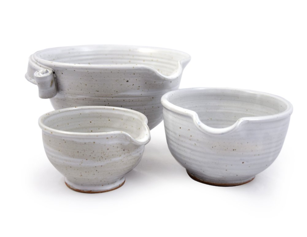 Modern Artisans American Made Stoneware Pottery Batter Bowls - 3-Piece Nesting Set with Classic All-White Glaze | Perfect for Baking, Mixing & Serving | Durable Kitchen Essentials for Home Cooks & Professional Chefs