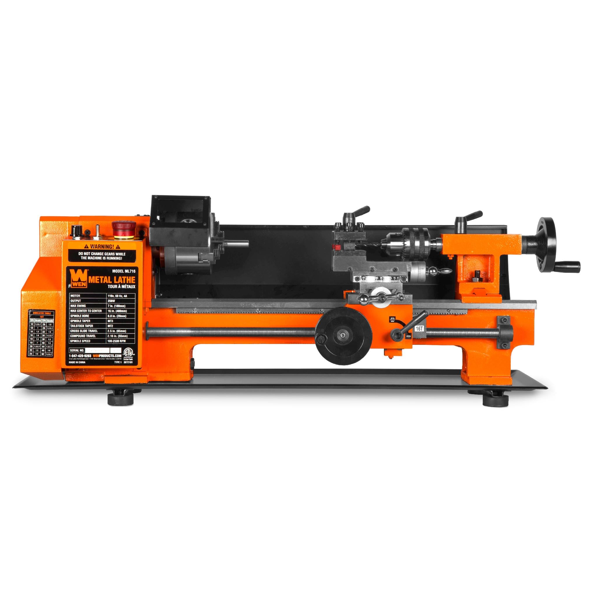 WEN ML716 7x16 Inch Variable Speed Benchtop Metal Lathe - 2-Way Turning for Precision Metalworking | Ideal for DIY Projects & Small Workshops