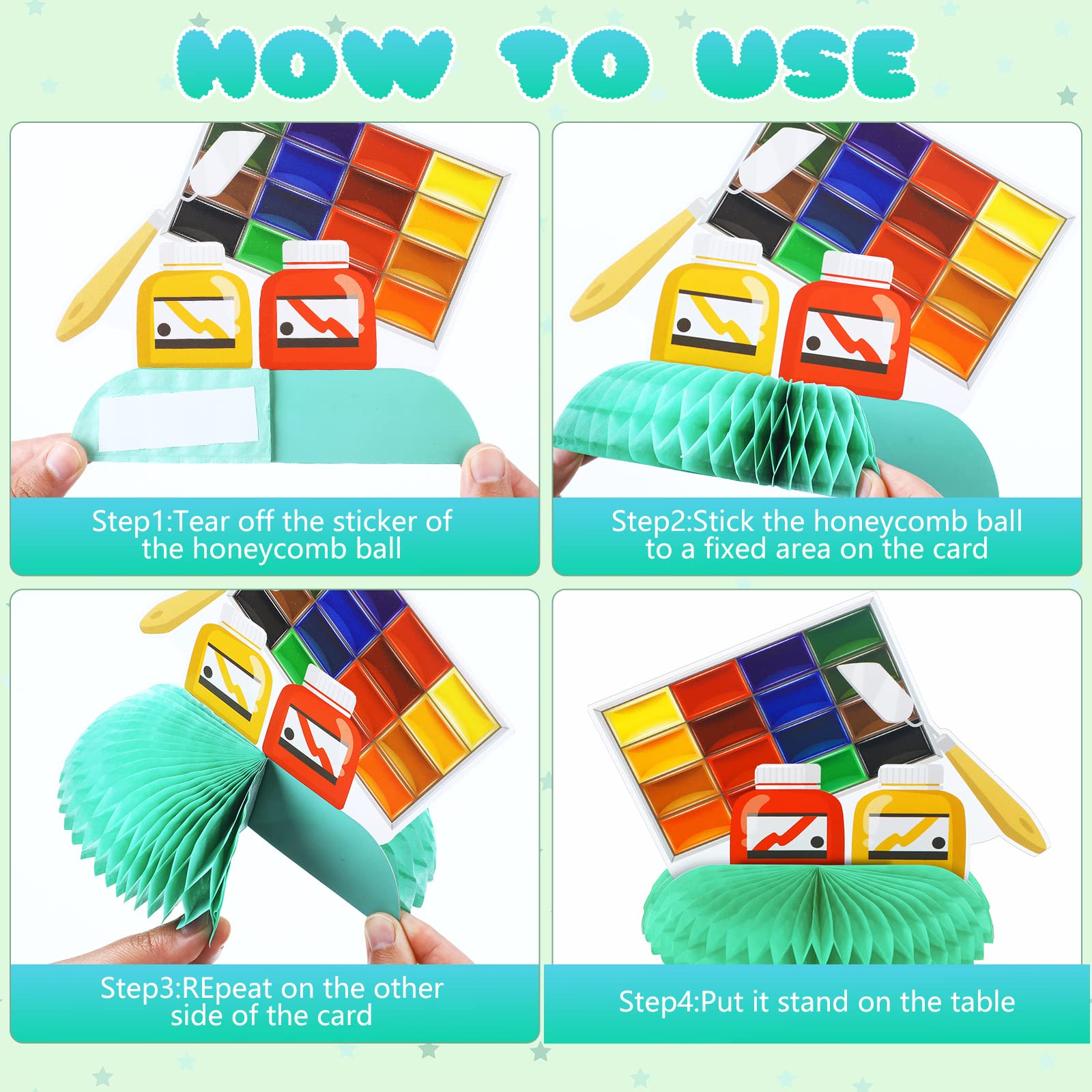 9-Piece Paint Party Decorations Set - Honeycomb Centerpieces & Photo Booth Props for Art Birthday, Sip and Paint Party Supplies (Perfect for DIY Art Parties, Baby Showers & Creative Events)