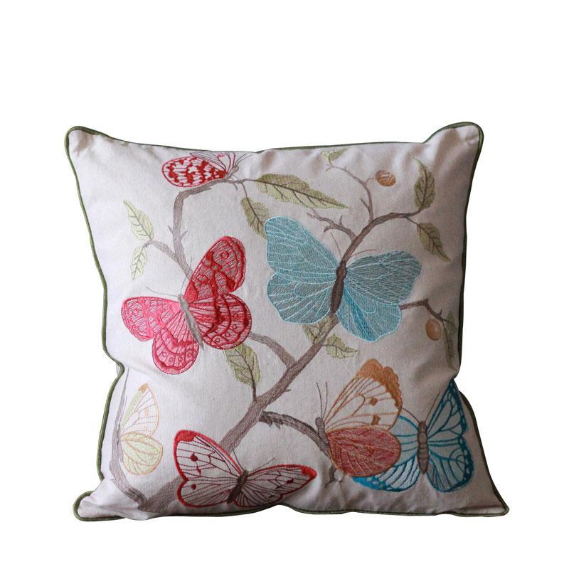 Embroidered Butterfly Cotton Linen Pillow Cover - Decorative Throw Pillows for Sofa & Couch - Elegant Home Decor Accent for Living Room, Bedroom, and Nursery