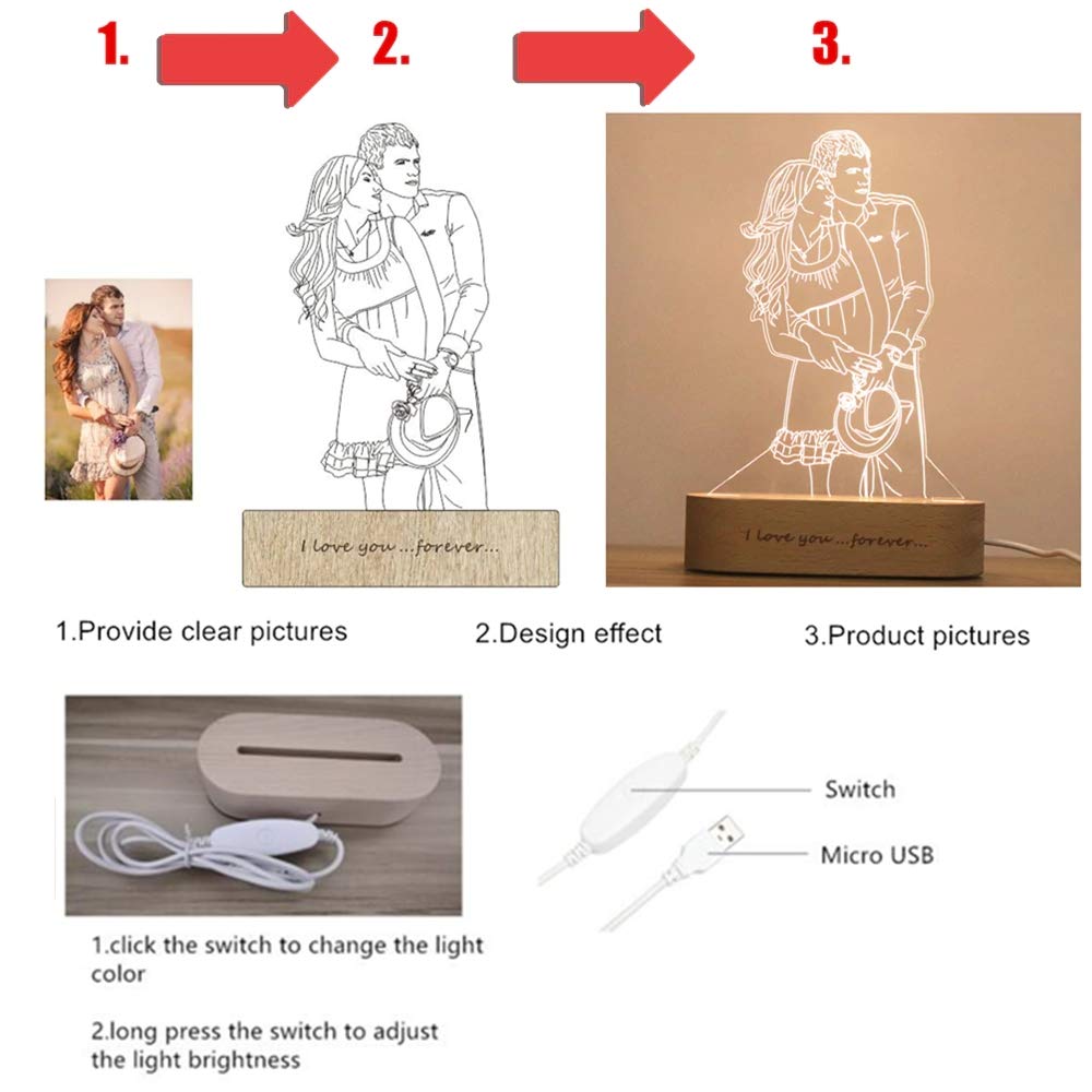 Custom 3D Photo Lamp - Personalized Engraved Gift for Wedding, Anniversary, Birthday | Home Decor