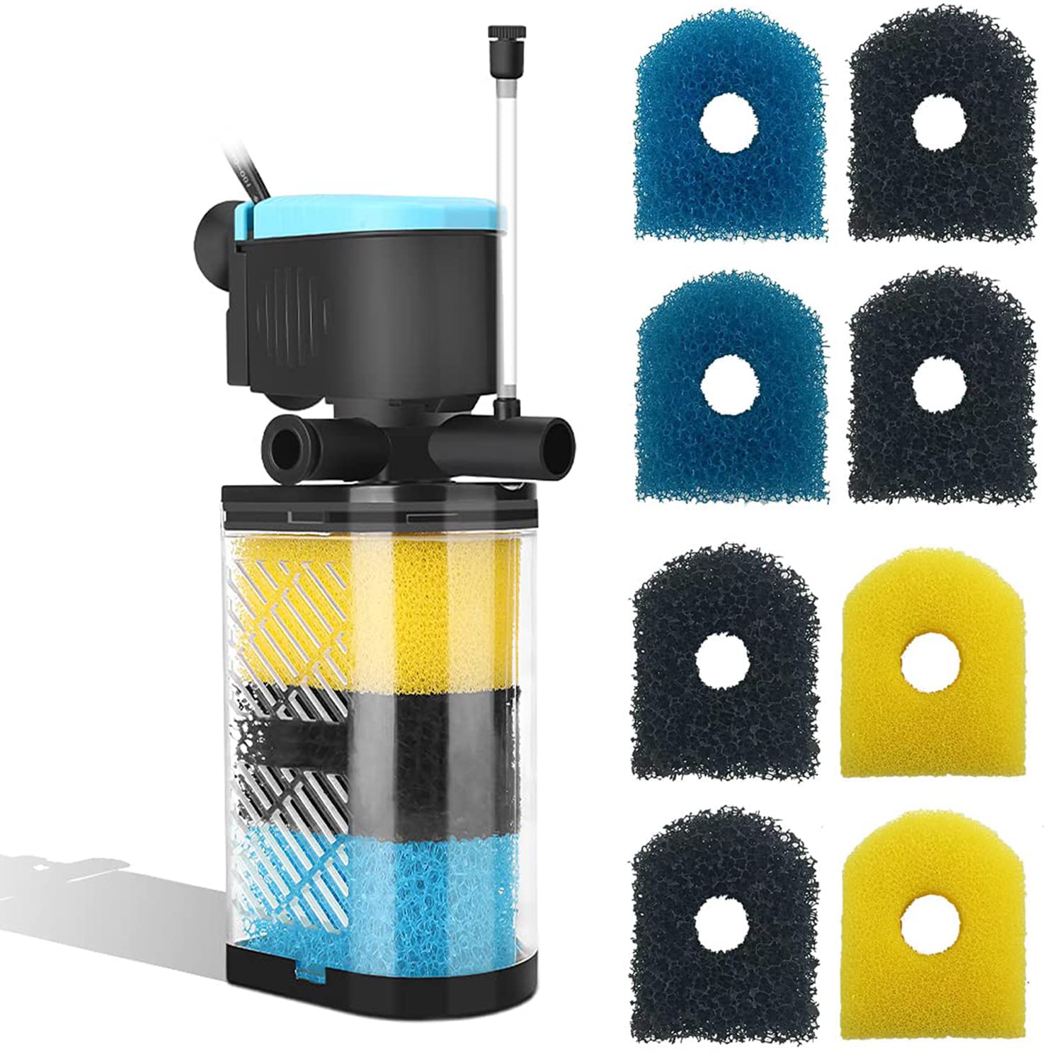 Kulife 3-Stage Aquarium Filter & Replacement Cartridge – Internal Fish Tank Filter for 10-100 Gallon Tanks with Dual Water Outlet & Aeration – Perfect for Freshwater, Saltwater, Turtle & Aquatic Pets – Ideal for Home, Office & Aquarium Enthusiasts
