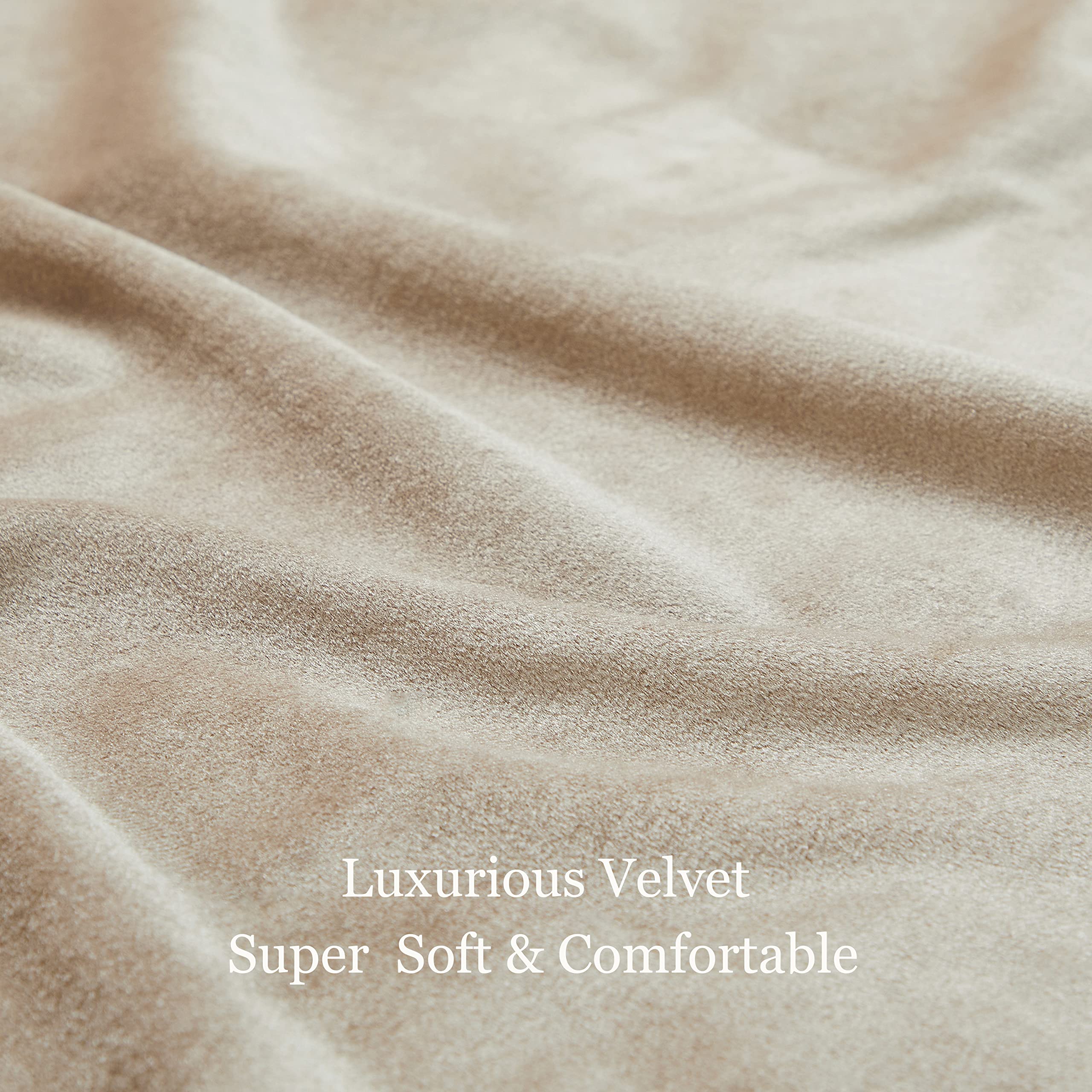BULBUL Champagne Velvet Blackout Curtains 120 Inch Length - 2 Panels Thermal Insulated Room Darkening Window Drapes for Living Room & Bedroom, Beige Grommet Curtains for Home Decor & Light Control
