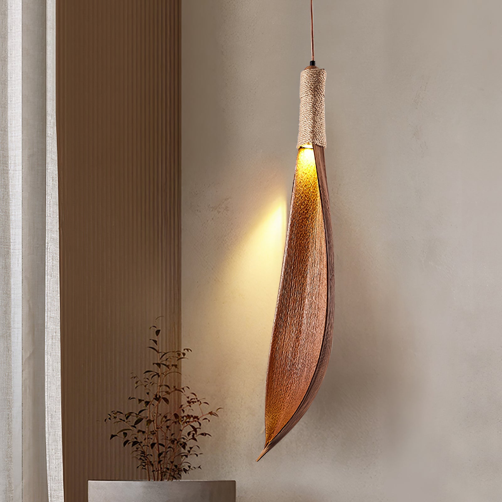 Handmade Cocoa Leaf Pendant Light - Natural Boho Hanging Lamp for Living Room, Bedroom & Dining Room Decor
