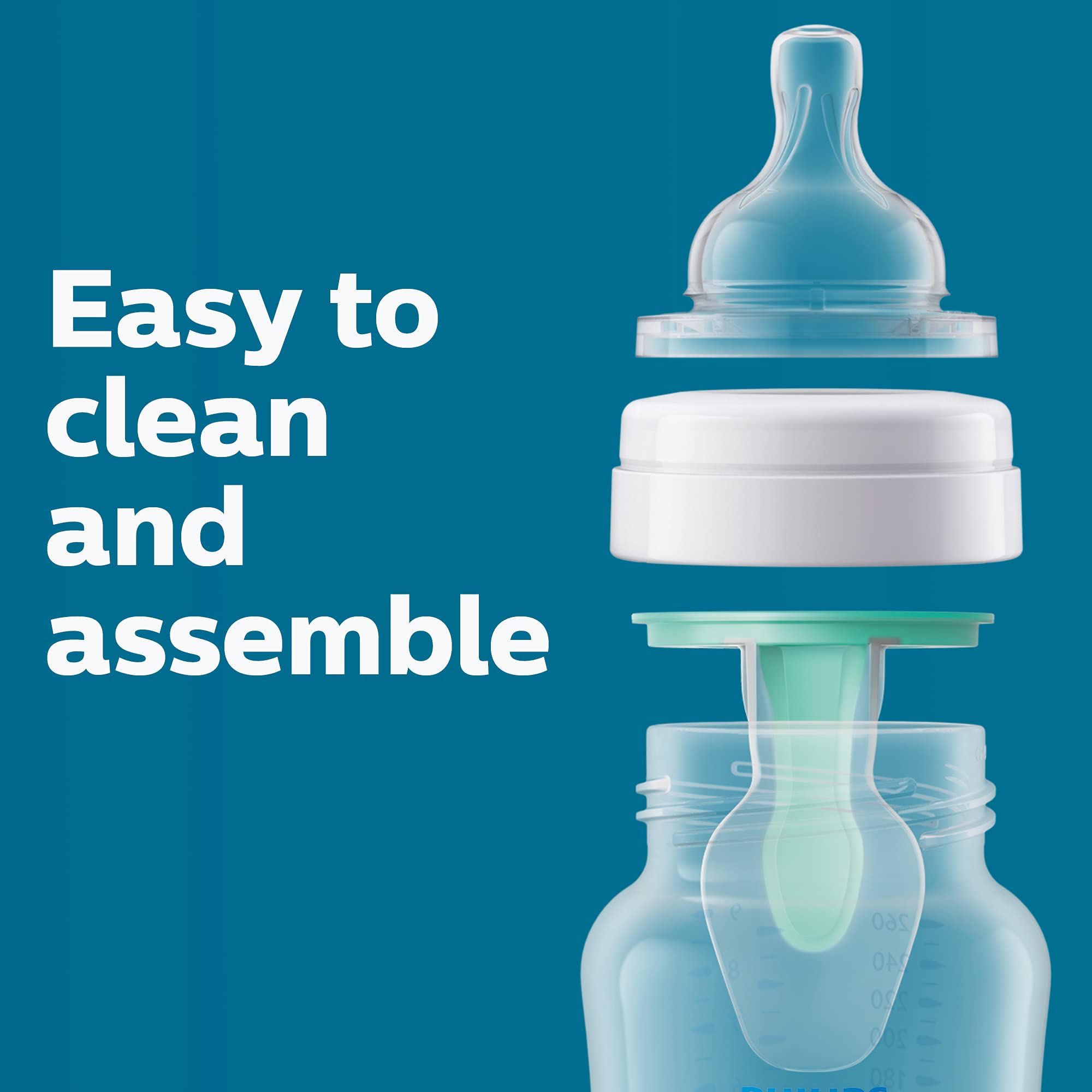 Philips AVENT Anti-Colic Baby Bottle with AirFree Vent - 9oz BPA-Free Newborn Feeding Set (SCD308/01, White) | Perfect for Breastfeeding & Reducing Gas Discomfort