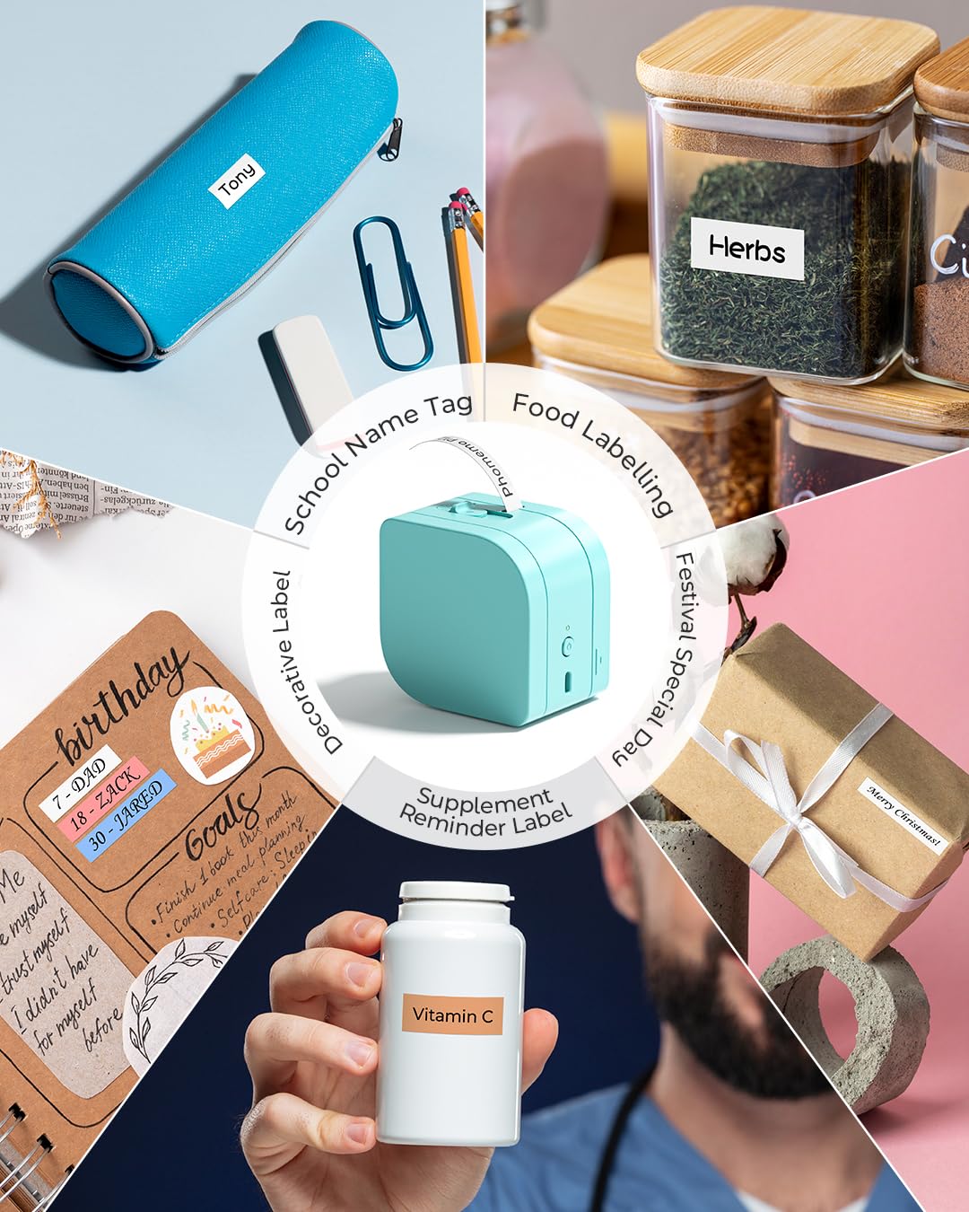 Phomemo P12 Pro Bluetooth Label Maker Machine - Wireless Mini Label Printer with Multiple Templates, Green Tape for Office, Home & Kitchen Organization | Perfect for Storage, Pantry & Crafting