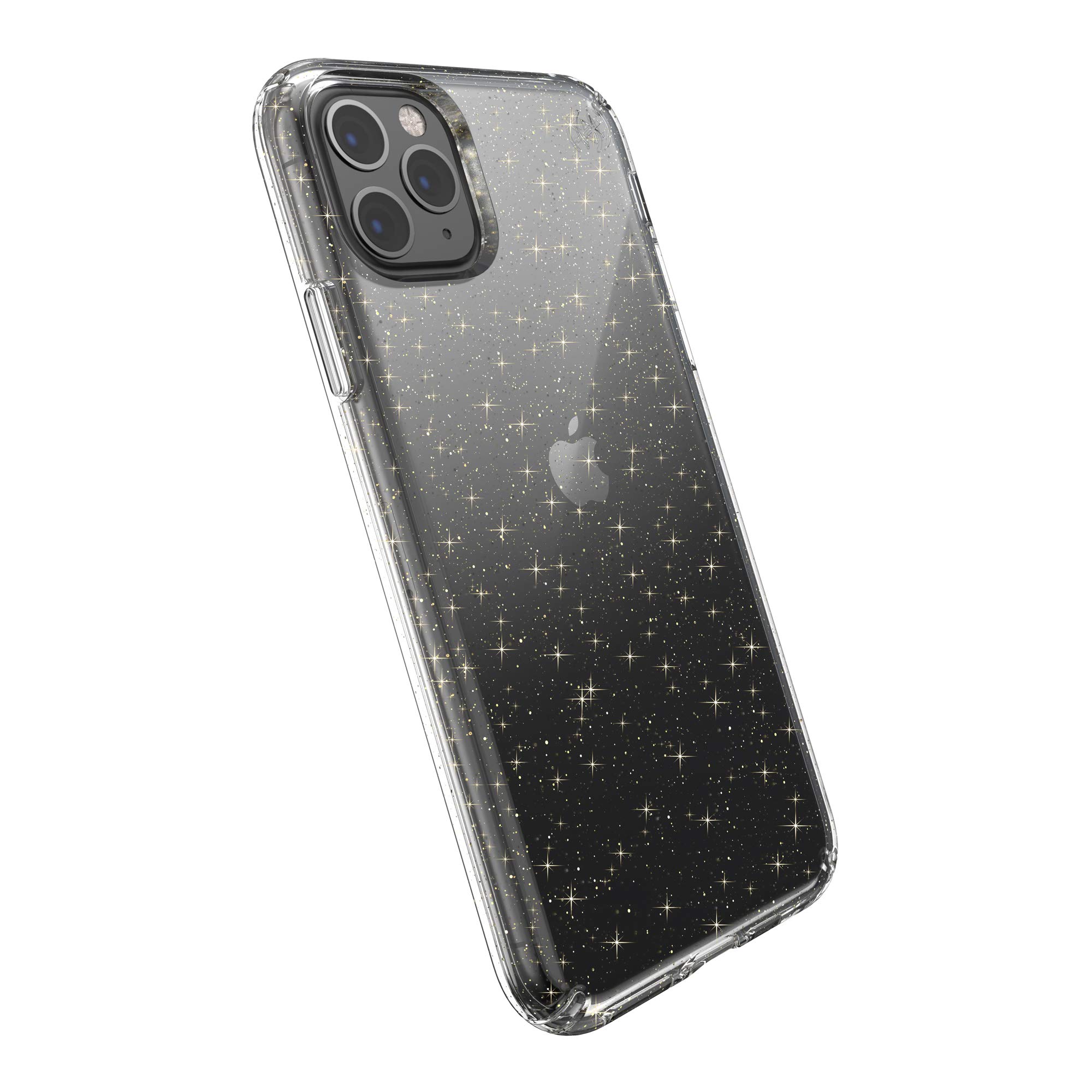 Speck Presidio Clear + Glitter iPhone 11 Pro Max Case - Ultra Thin Slim Hard Protective Cover with Anti-Scratch Technology, Clear/Gold Glitter (130027-5636) - Perfect for Everyday Protection & Style Enhancement