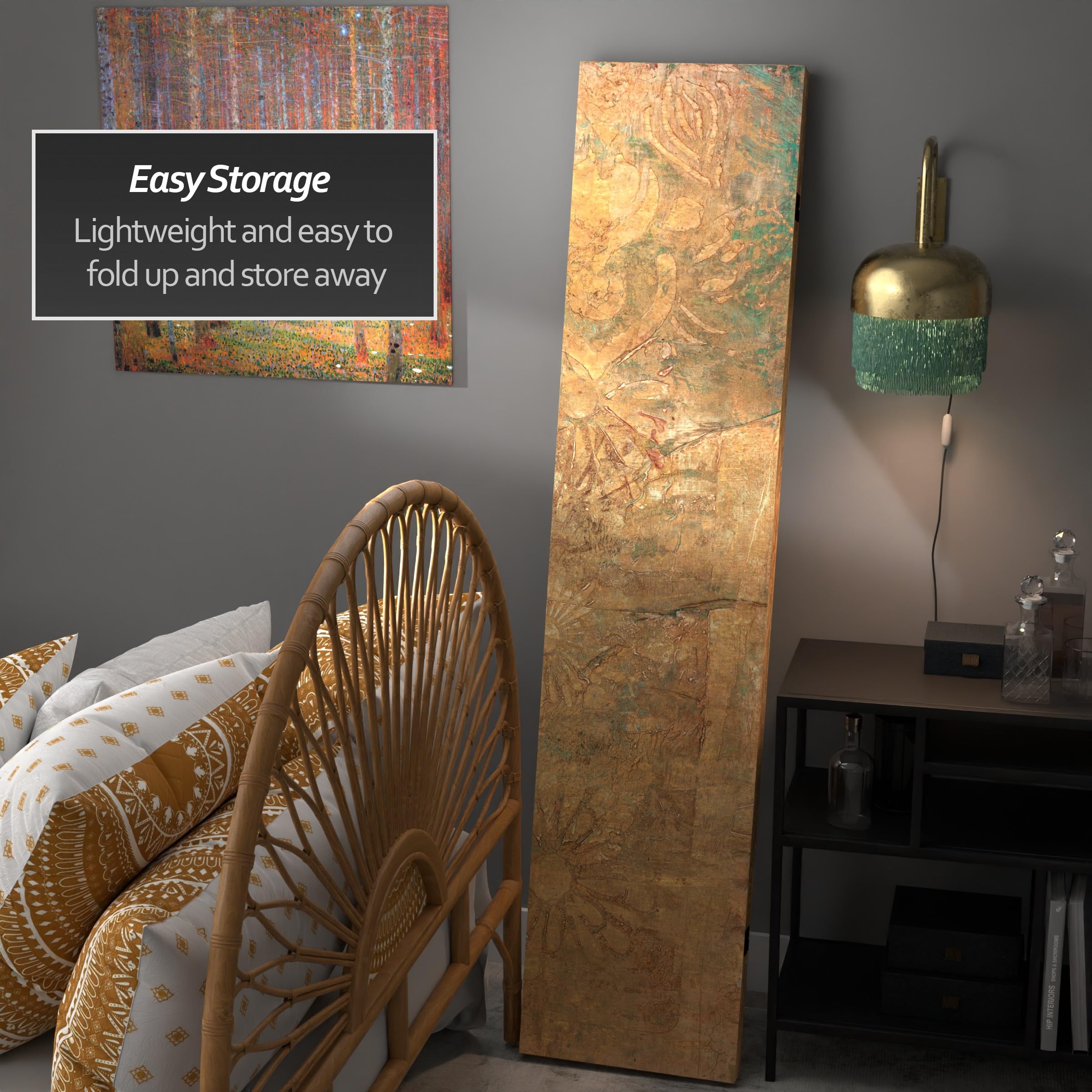 6 ft Tall Red Lantern Radiant Reflections Canvas Room Divider with Gilded Flowers - Asian Inspired Home Decor for Living Room, Bedroom & Office Partition