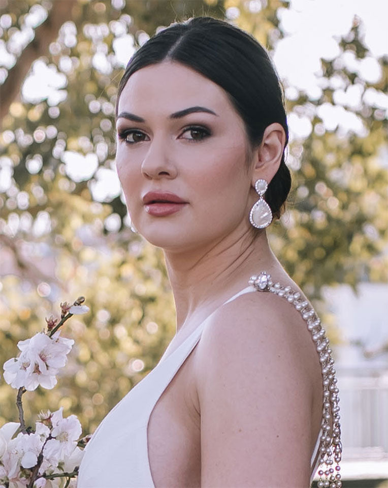 Elegant Bridal Earrings with Mother of Pearl Pear Drop - Perfect for Weddings & Special Occasions | Stephanie Browne Design