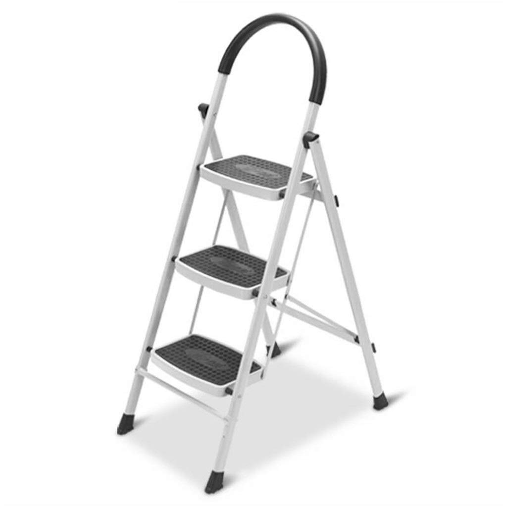 White 3-Step Ladder for Construction & Home Use - Space Saving Ultra-Thin Multi-Purpose Stepladder (67x117cm) - Perfect for Gardening, Pruning & Indoor Projects