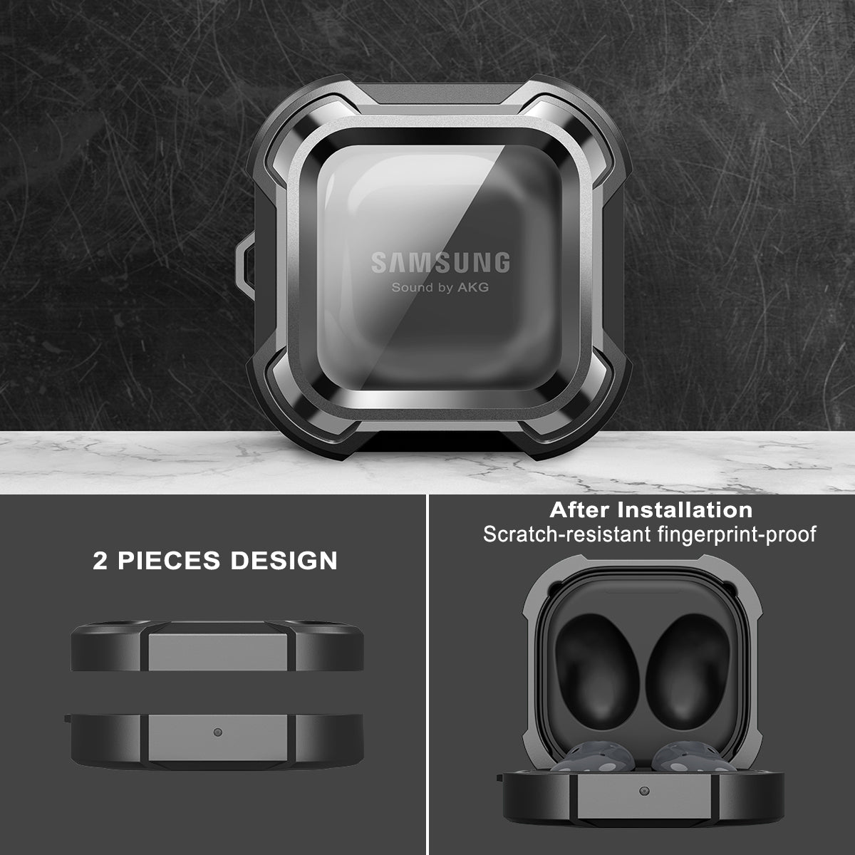 Durable Shockproof Electroplated Earphone Case for Samsung Galaxy Buds Live/Pro/Buds2/Buds2 Pro/FE (2023) with Secure Lock & Carabiner - Perfect for Travel, Workout, and Outdoor Activities