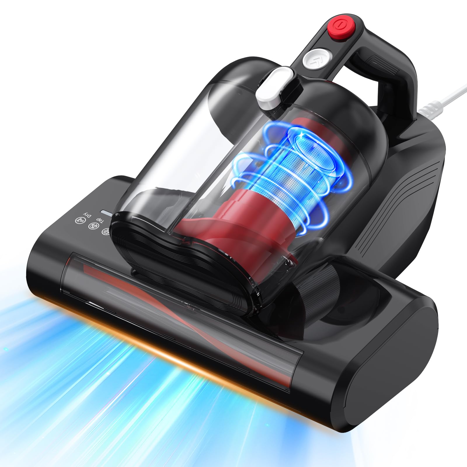 **253.7nm UV-C Mattress Vacuum Cleaner - 16Kpa Strong Suction, 40000 RPM Brushroll, HEPA Filter & Heating Tech - 600W Corded for Dust Mites, Allergens & Deep Cleaning (Ultra-UVC-K16) - Perfect for Bed, Sofa, Carpet & Pet Hair Removal**