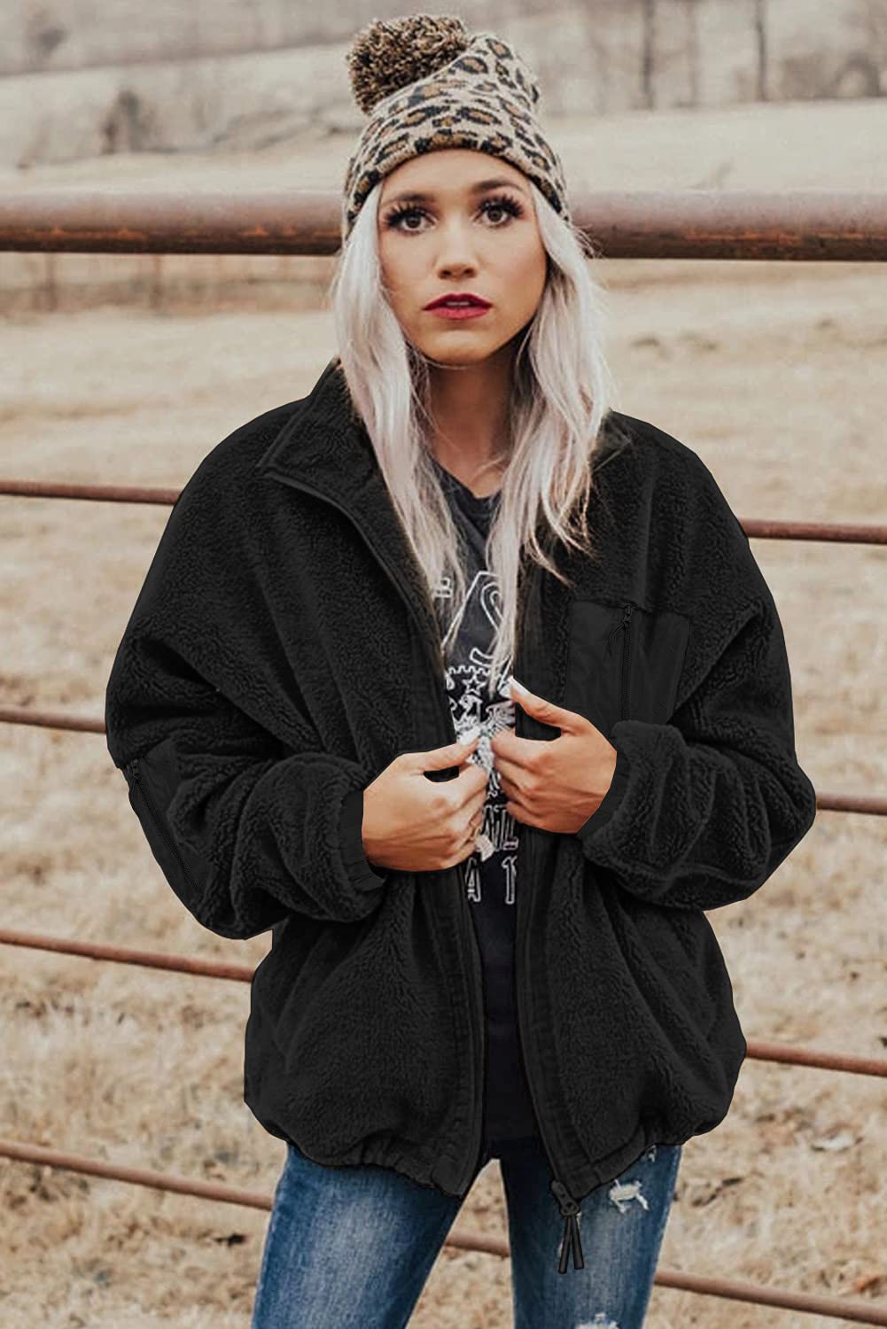 Women's Chunky Knit Fleece Cardigan - Long Sleeve Zip Up Jacket with Pockets | Warm Winter Coat for Women | Perfect for Casual Outfits, Lounging at Home & Outdoor Activities