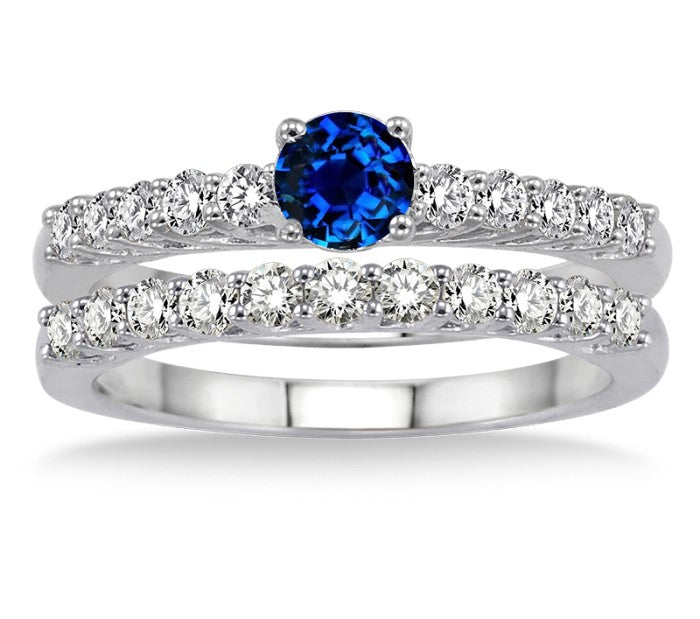 1.5 Carat Sapphire & Moissanite Diamond Engagement Ring Set in 10K White Gold | Elegant Wedding Band for Brides, Anniversary Gift, Proposal Jewelry
