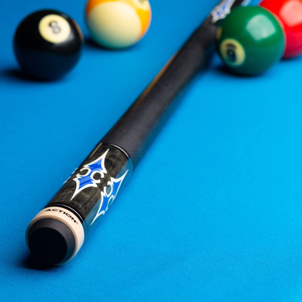 Premium Action Exotic Billiards Pool Cue Stick - Professional Grey with Blue Design for Enhanced Grip & Control | Perfect for Tournaments, Home Game Rooms & Bars