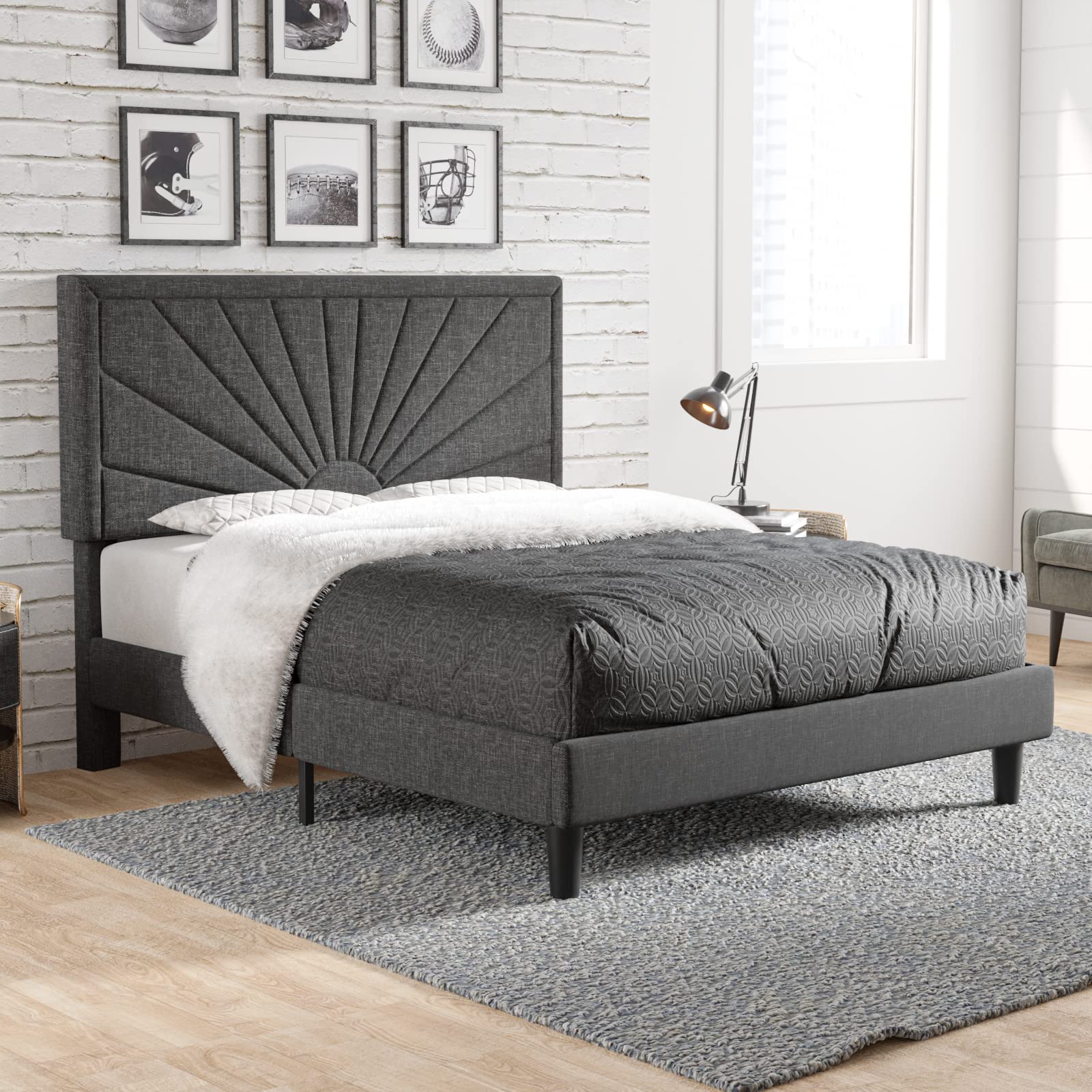 Full Size Bed Frame - Modern Upholstered Platform Bed with Adjustable Headboard & Wood Slat Support | No Box Spring Needed | Easy Assembly | Perfect for Small Bedrooms, Guest Rooms & Modern Apartments