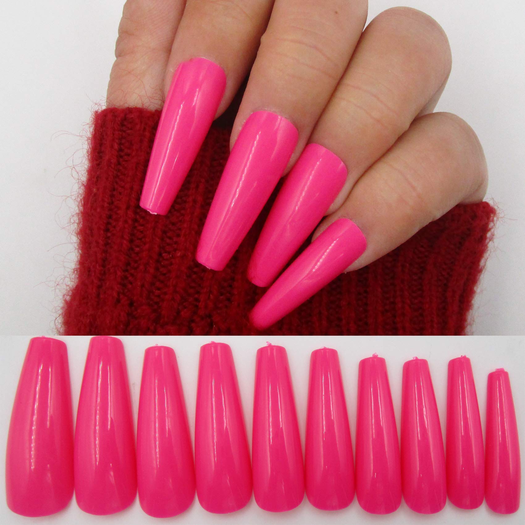 100-Piece Rose Red Coffin Press-On Nails - Long Ballerina Fake Nails with Full Cover Manicure Design for Women & Teens | Perfect for Parties, Weddings, and Special Occasions