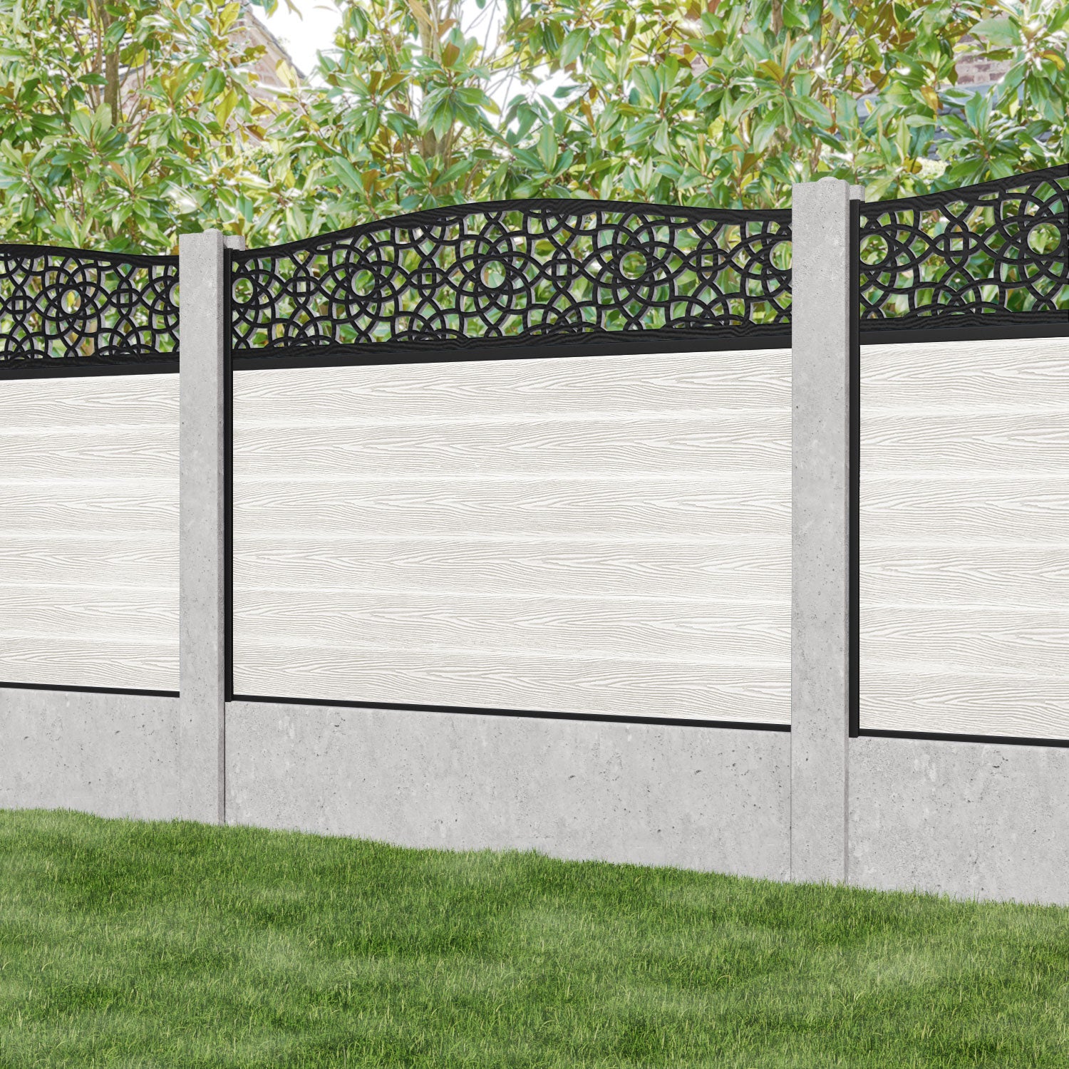 Classic Amber Curved Top Fence Panel - Light Stone Color - Fits Existing Concrete Posts - Perfect for Garden, Yard, and Property Boundary Enhancement