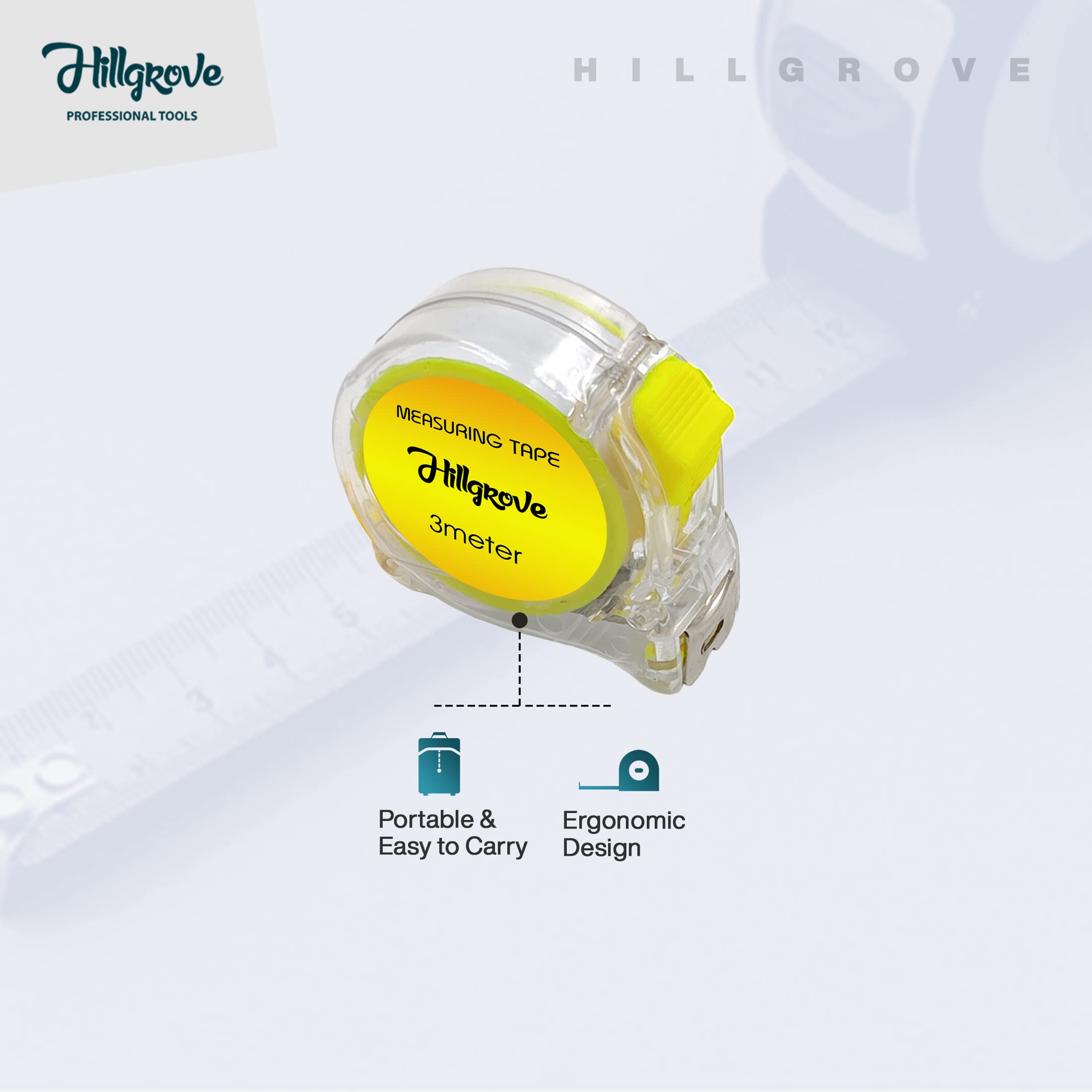 Hillgrove HGCM201M1 Steel Blade Measuring Tape (Pack of 2) - 3M/10ft Auto-Lock Tape Measure with Hand Gloves - Perfect for Construction, DIY Projects & Home Improvement