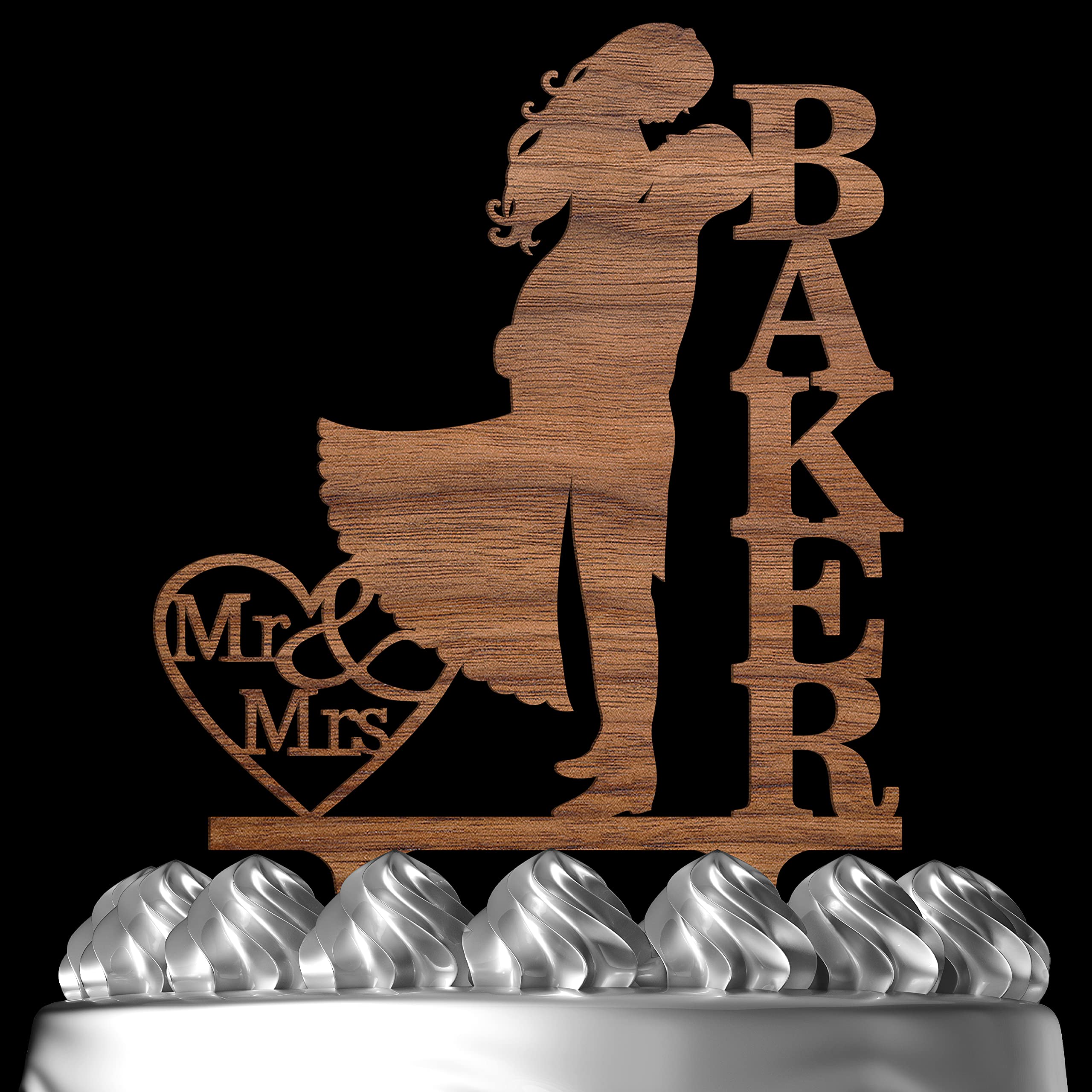 Custom Wooden Wedding Cake Topper - Personalized Bride & Groom Kissing Figurine with Last Name | Elegant Wedding Cake Decoration for Anniversary & Reception