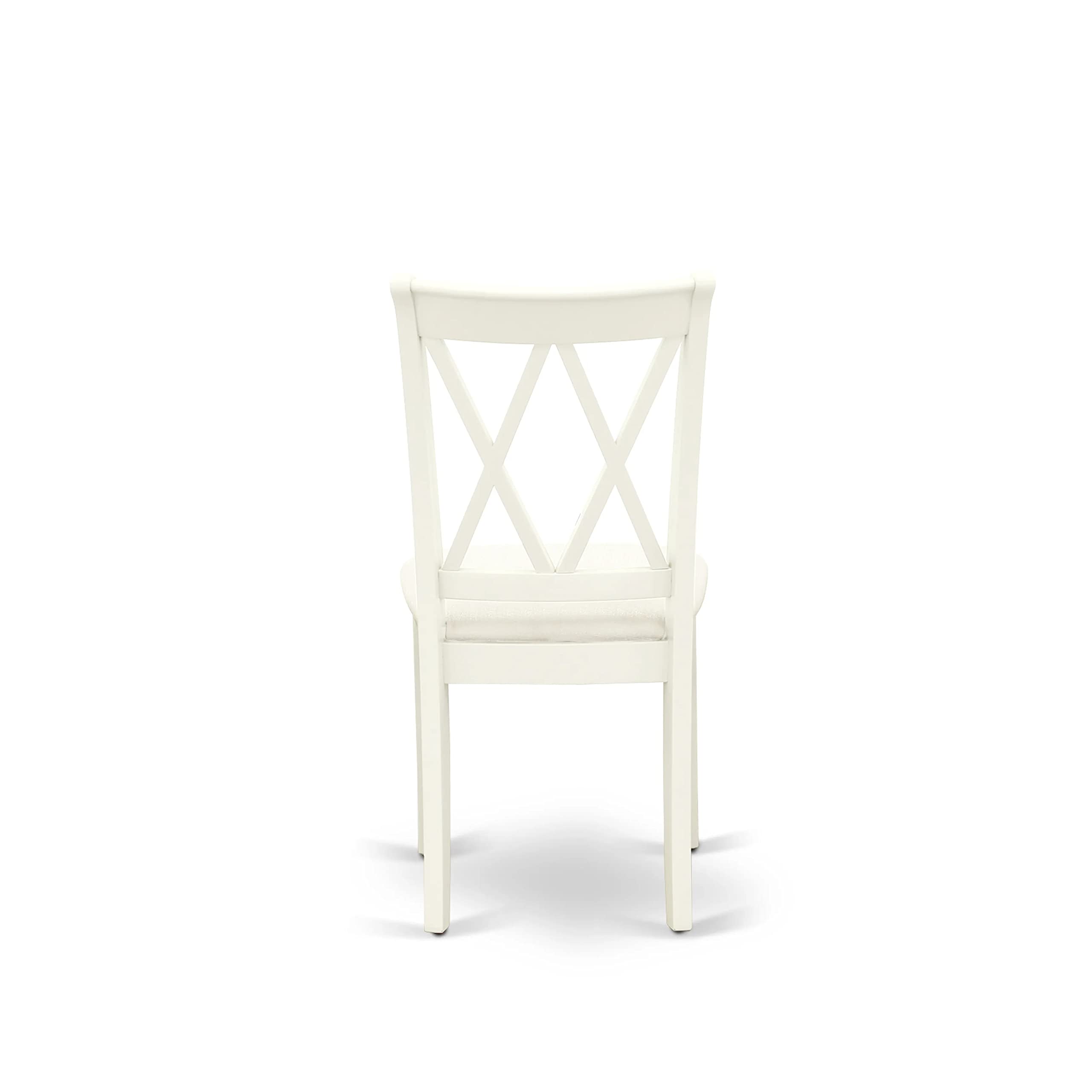 East West Furniture DLCL5-WHI-C 5-Piece White Linen Dining Set with Round Drop-Leaf Table & 4 Upholstered Chairs, 42x42 Inch - Perfect for Small Spaces, Breakfast Nooks & Cozy Apartment Dining