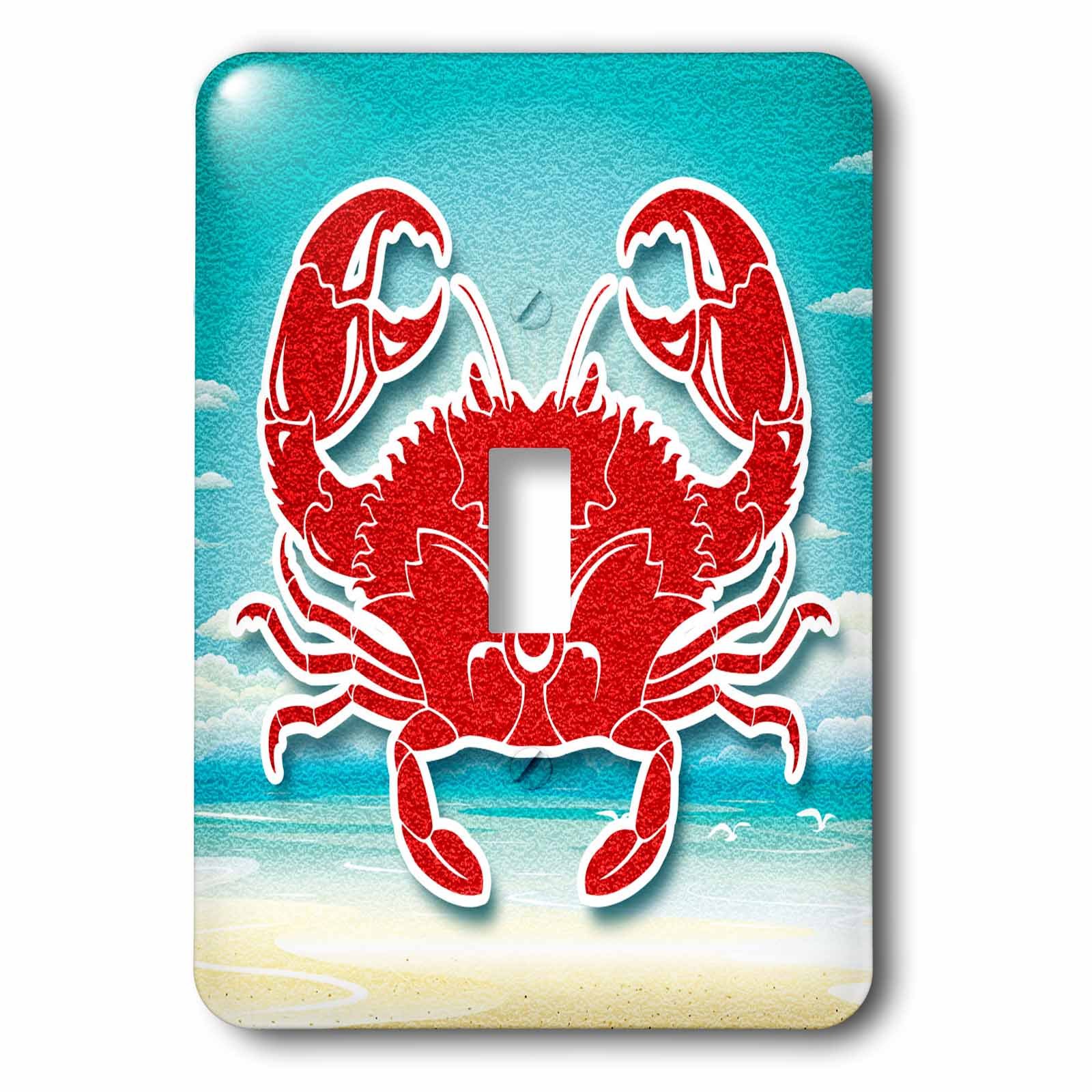 3D Rose Red Crab with Sandy Beach and Ocean Scrapbook Style Single Toggle Switch - Multicolor Wall Plate Cover for Home, Office, and Beach House Decor