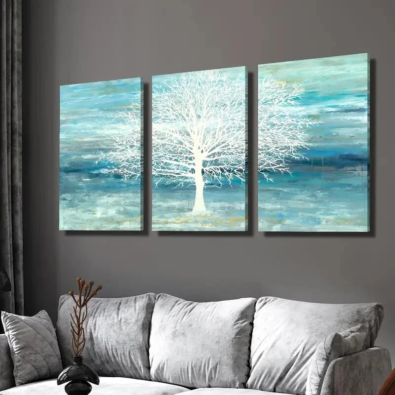 3-Piece Abstract Cyan and Blue Landscape Wall Art Set - Framed Canvas 40x60cm - High Quality Print - 100% Australian Made - Ready to Hang - Perfect for Living Room, Bedroom & Office Decor