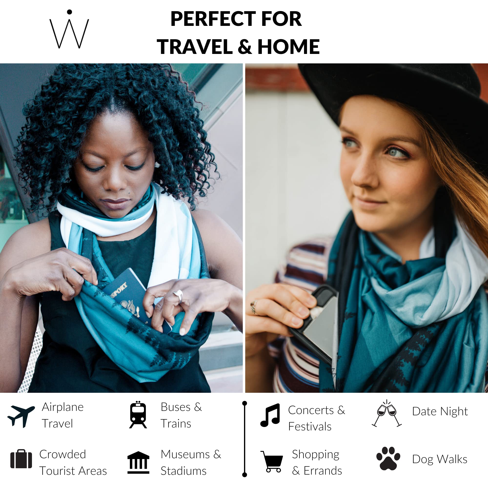 WAYPOINT GOODS Infinity Travel Scarf with Hidden Zipper Pocket for Women - Lightweight Cotton Bamboo Blend - Perfect for Airplane Travel, Commuting & Outdoor Adventures