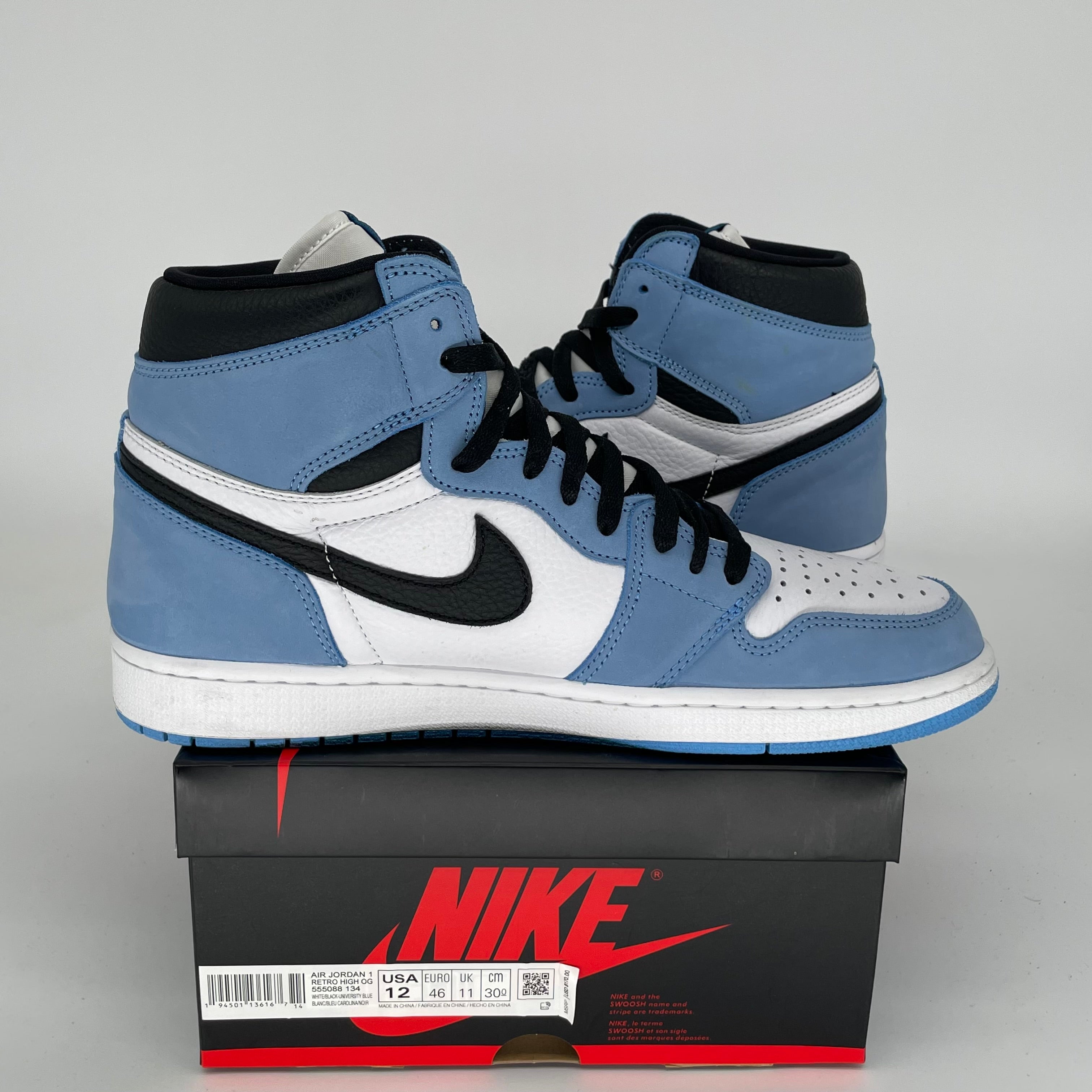 AIR JORDAN 1 UNIVERSITY BLUE Men's Basketball Shoes Size 12 - Retro High OG Style 555088-134 for Sneaker Collectors & Streetwear Fashion