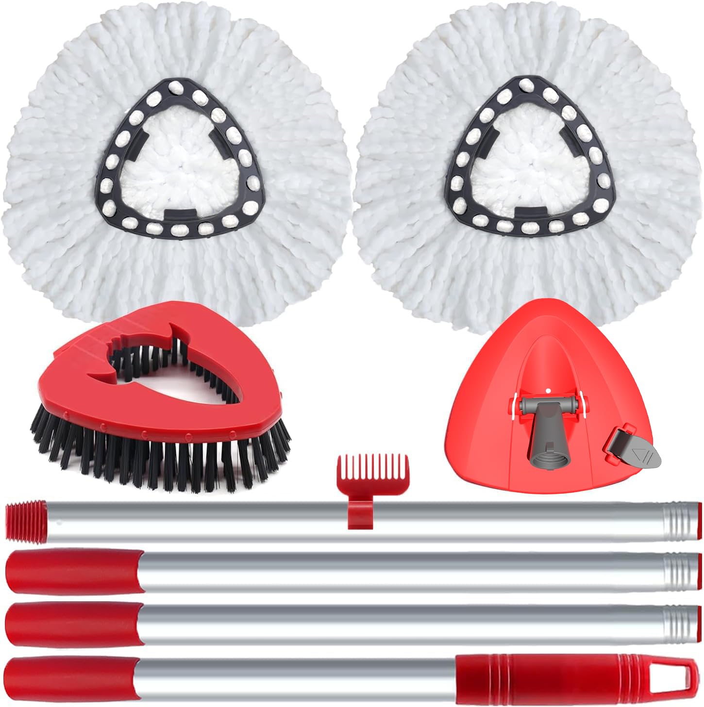 2 Pack Spin Mop Heads Replacement for O Cedar EasyWring 1Tank - Upgraded Microfiber Scrub Brush Refills with 4-Section Handle & Base Combo - Perfect for Hardwood Floors, Tile, and Kitchen Cleaning