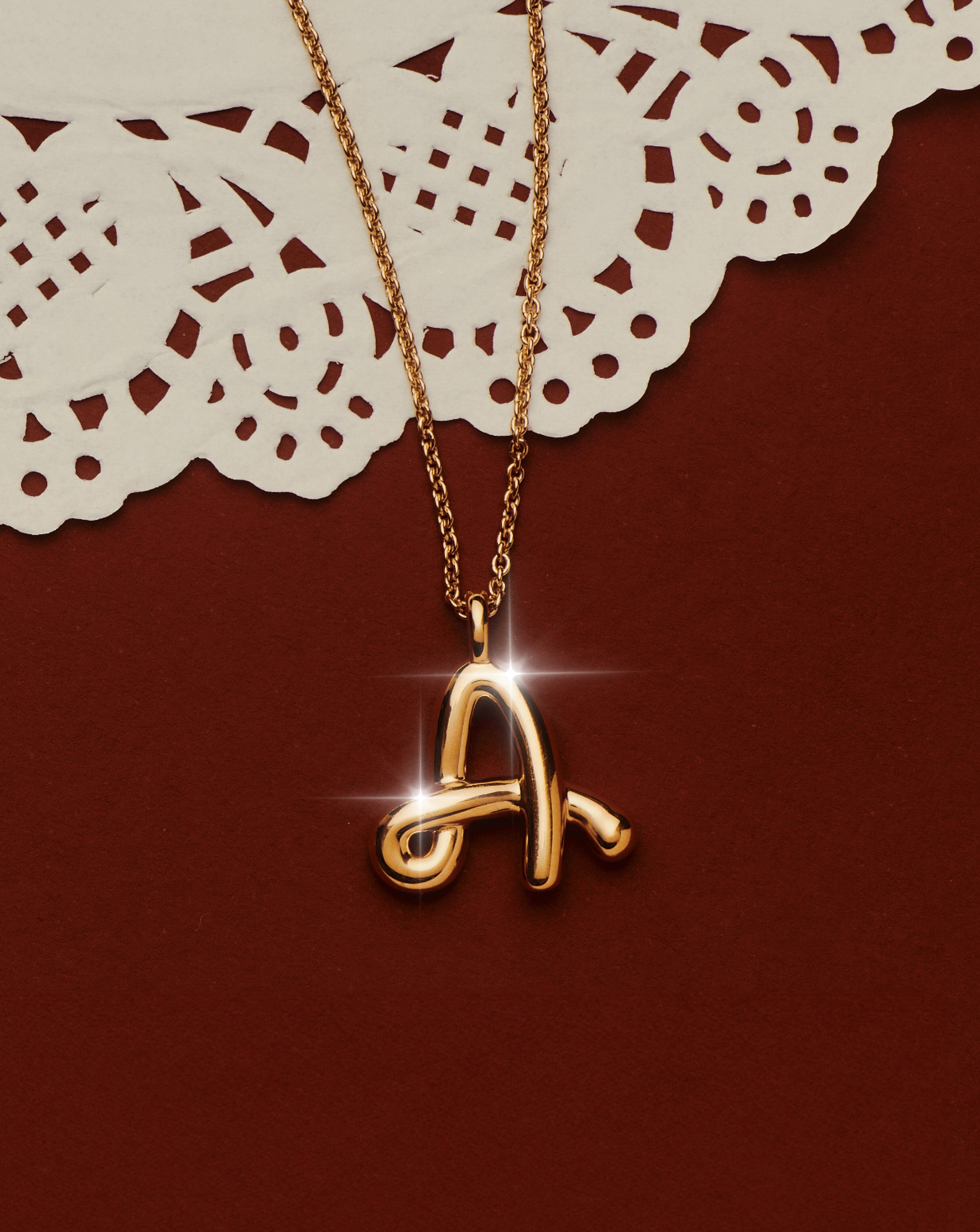 18K Gold Vermeil Curly Molten Initial Pendant Necklace - Letter A | Personalized Jewelry Gift for Women, Birthday, Anniversary, Valentine's Day