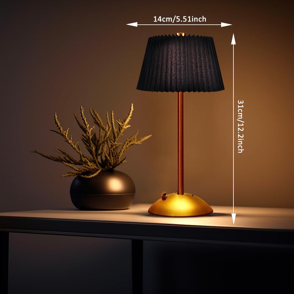 Touch Sensor LED Desk Lamp - 3-Way Dimmable Cordless Metal Table Lamp with Fabric Shade for Home Office, Living Room, Bedroom & Dorm | Perfect for Reading, Working & Nightstand Lighting (Black)