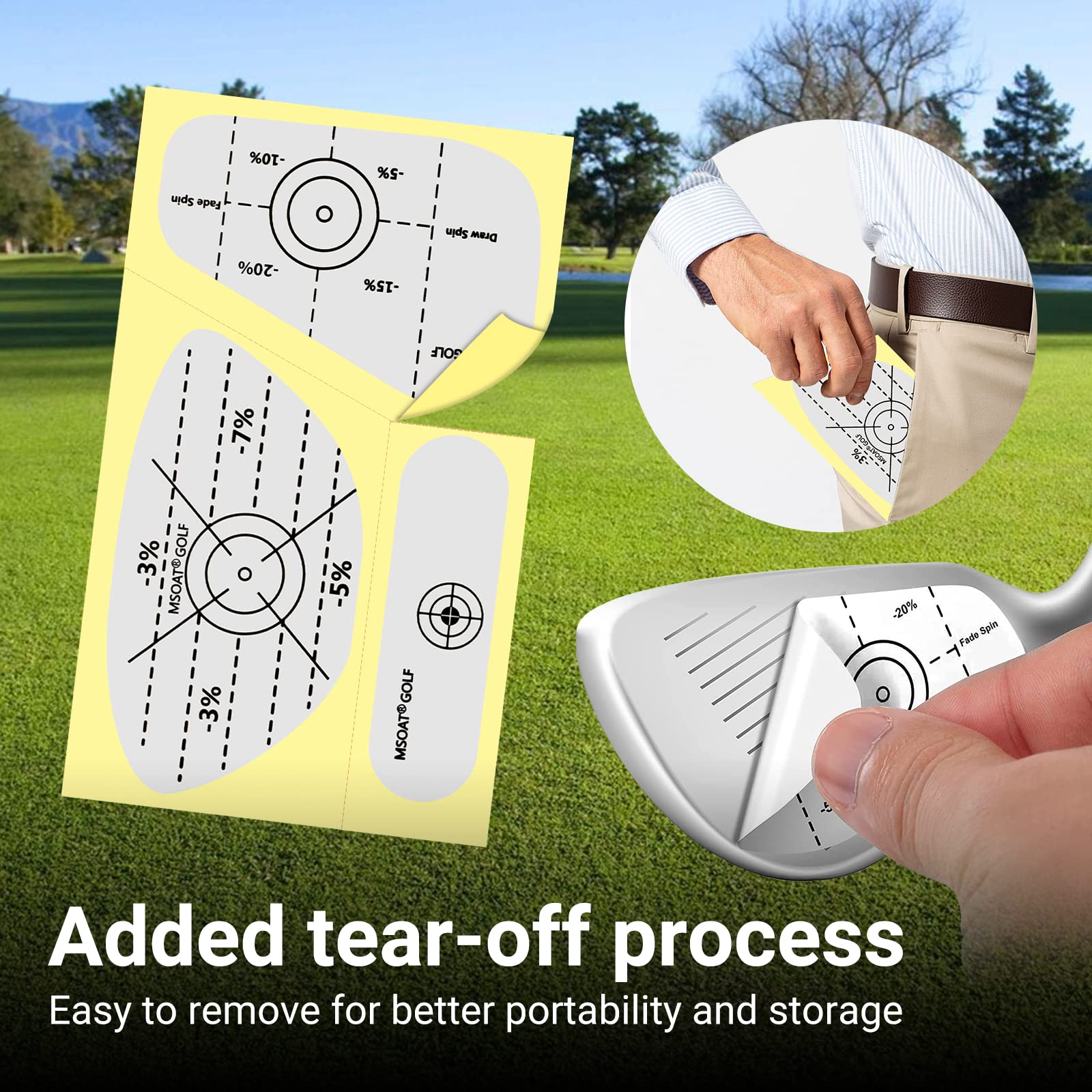 MSOAT Golf Impact Tape Labels - Self-Teaching Sweet Spot & Swing Consistency Analyzer - Improve Golf Swing Accuracy & Distance - 3-in-1 Club Impact Stickers for Practice & Training | Perfect for Driving Range, Lessons & Home Practice