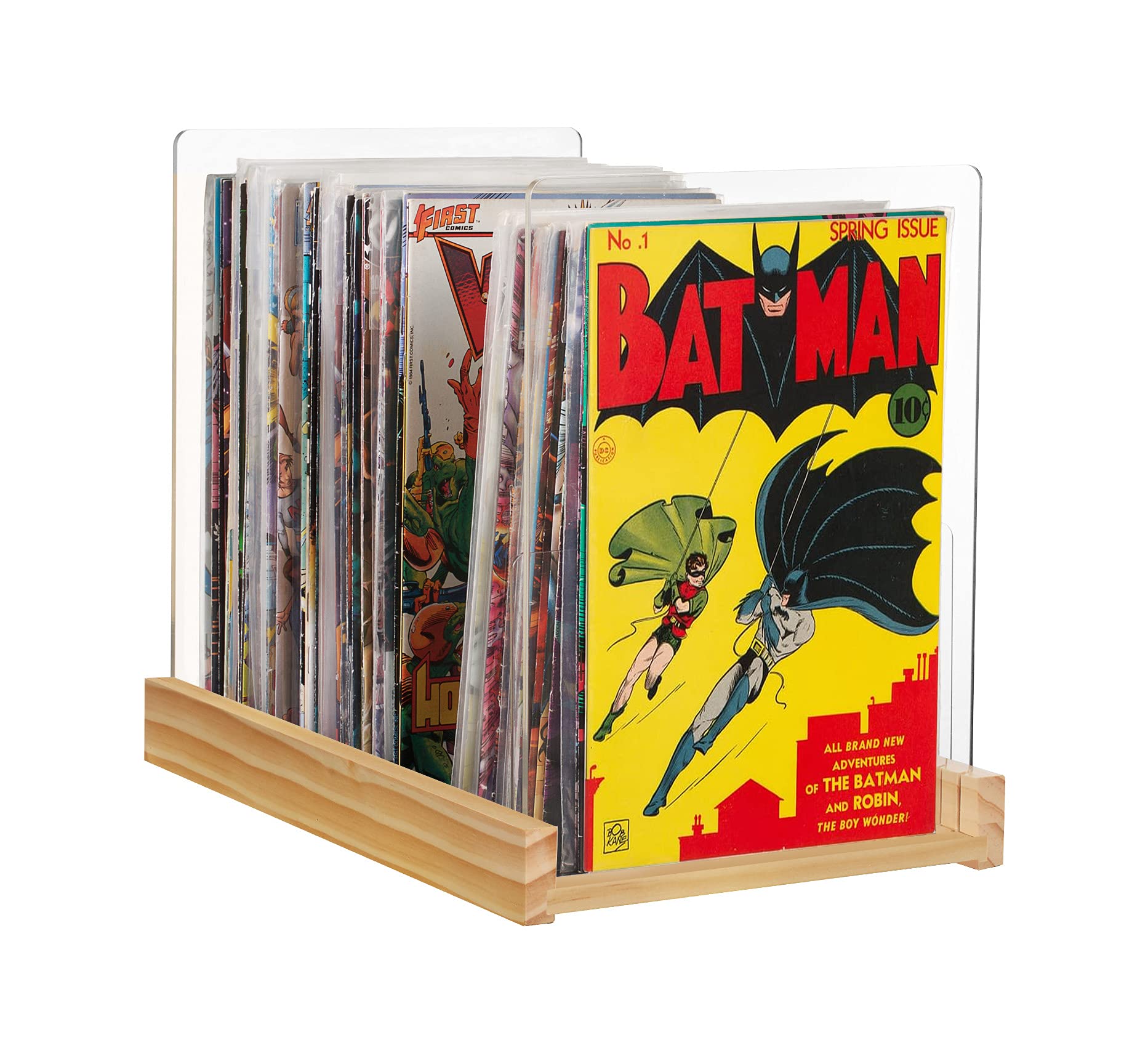 Premium Wood & Acrylic Comic Book Storage Case - Holds 150 Issues (14.5x8 Inches) - Collector's Display Organizer for Comics, Magazines & Books - Natural Finish - Perfect for Home, Office & Comic Shop Organization