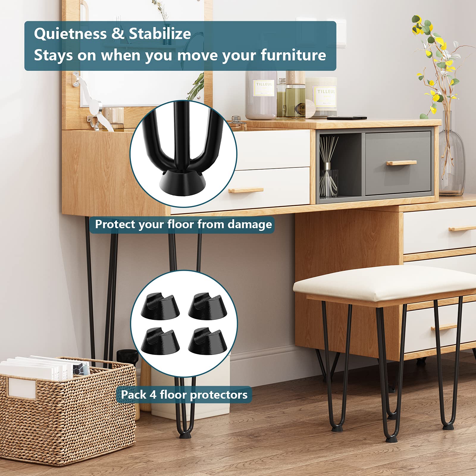 28 Inch Hairpin Coffee Table Legs - Heavy Duty Metal Furniture Legs Set of 4 for DIY Projects - Industrial Style Bench, Desk, Bar & Dining Table - Includes Rubber Floor Protectors - Perfect for Living Room, Office & Restaurant Decor