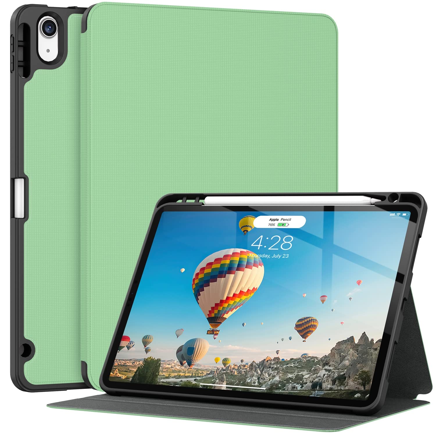 Supveco Slim Lightweight Soft TPU Back Cover Case for iPad Air 5th/4th Gen 10.9 Inch (2022/2020) with Pencil Holder - Supports Apple Pencil 2nd Gen & Auto Wake/Sleep - Light Green | Perfect for Work, Study, and Travel Protection
