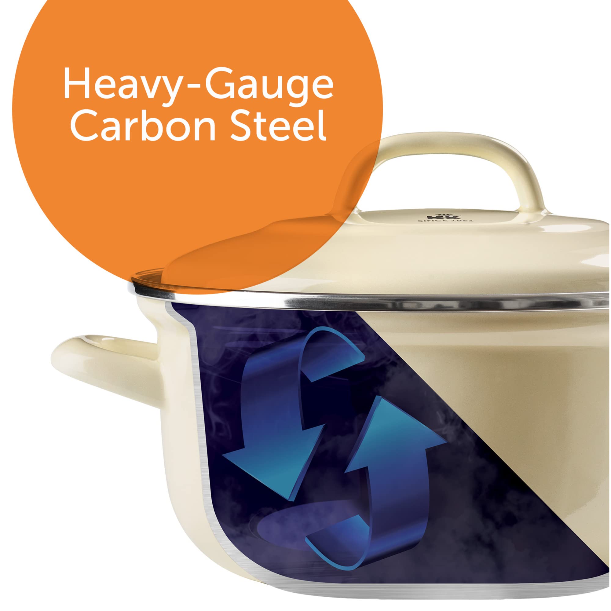 BK Indigo Dutch Heritage Round German Enameled Casserole Pot with Lid - PFAS-Free Ceramic Non-Stick Coating, 26cm/5.2L, Induction, Dishwasher & Oven Safe, Cream - Perfect for Soups, Stews & Baking