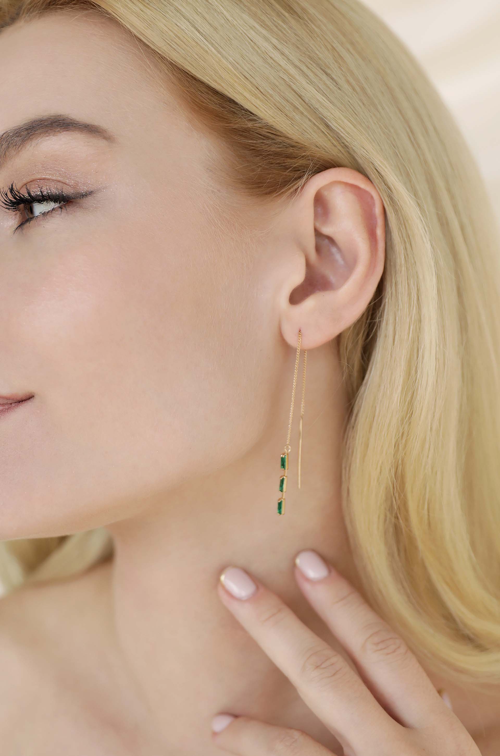 Crystal Baguette Threader Earrings for Women - Dainty Sparkling Drop Earrings for Parties, Weddings & Everyday Wear