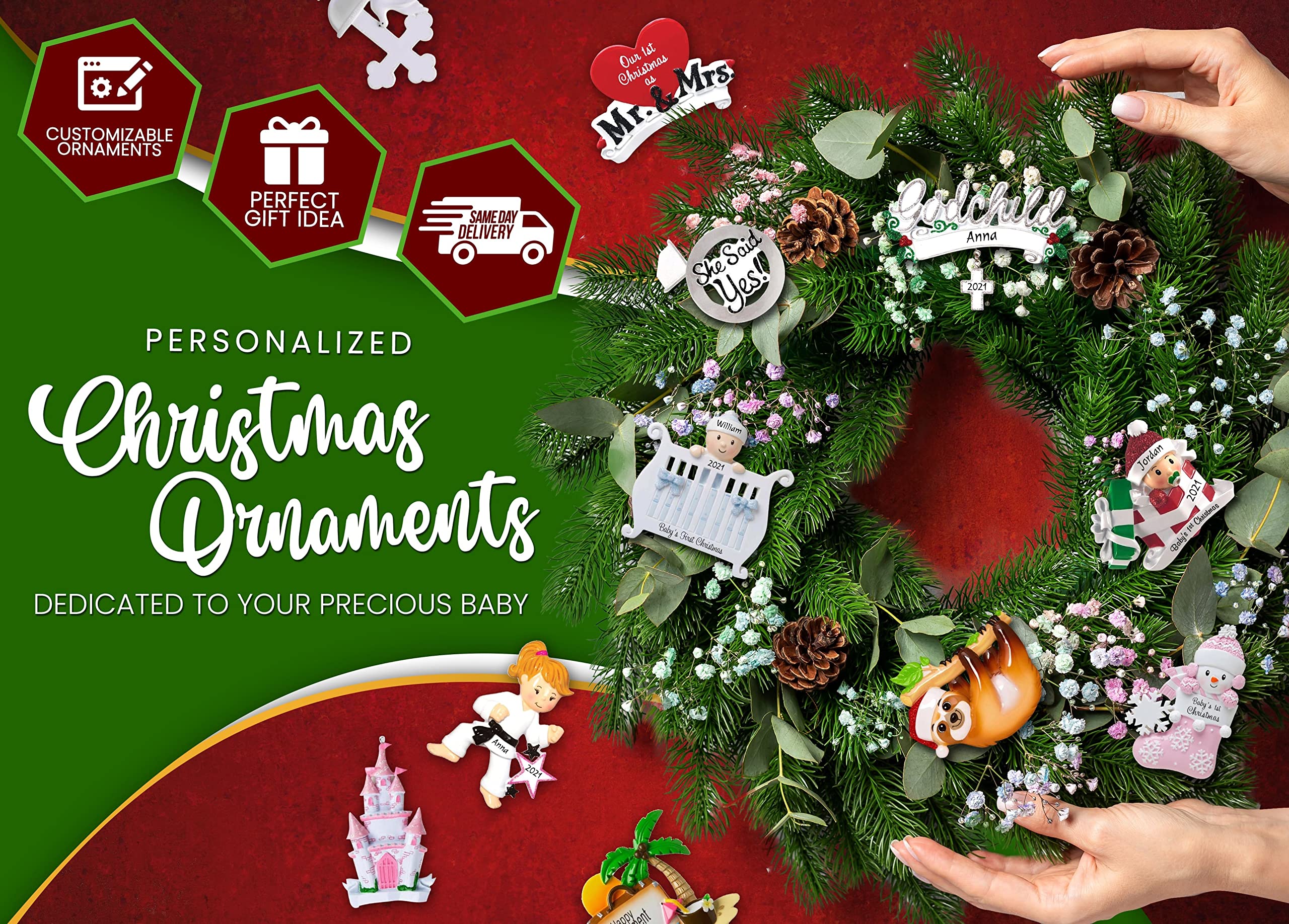 2024 Personalized Christmas Ornament - Custom Handwritten Home Decoration for Apartment & House Doors - Free Name Customization - Perfect for Holiday Front Door Decor & Gift Giving