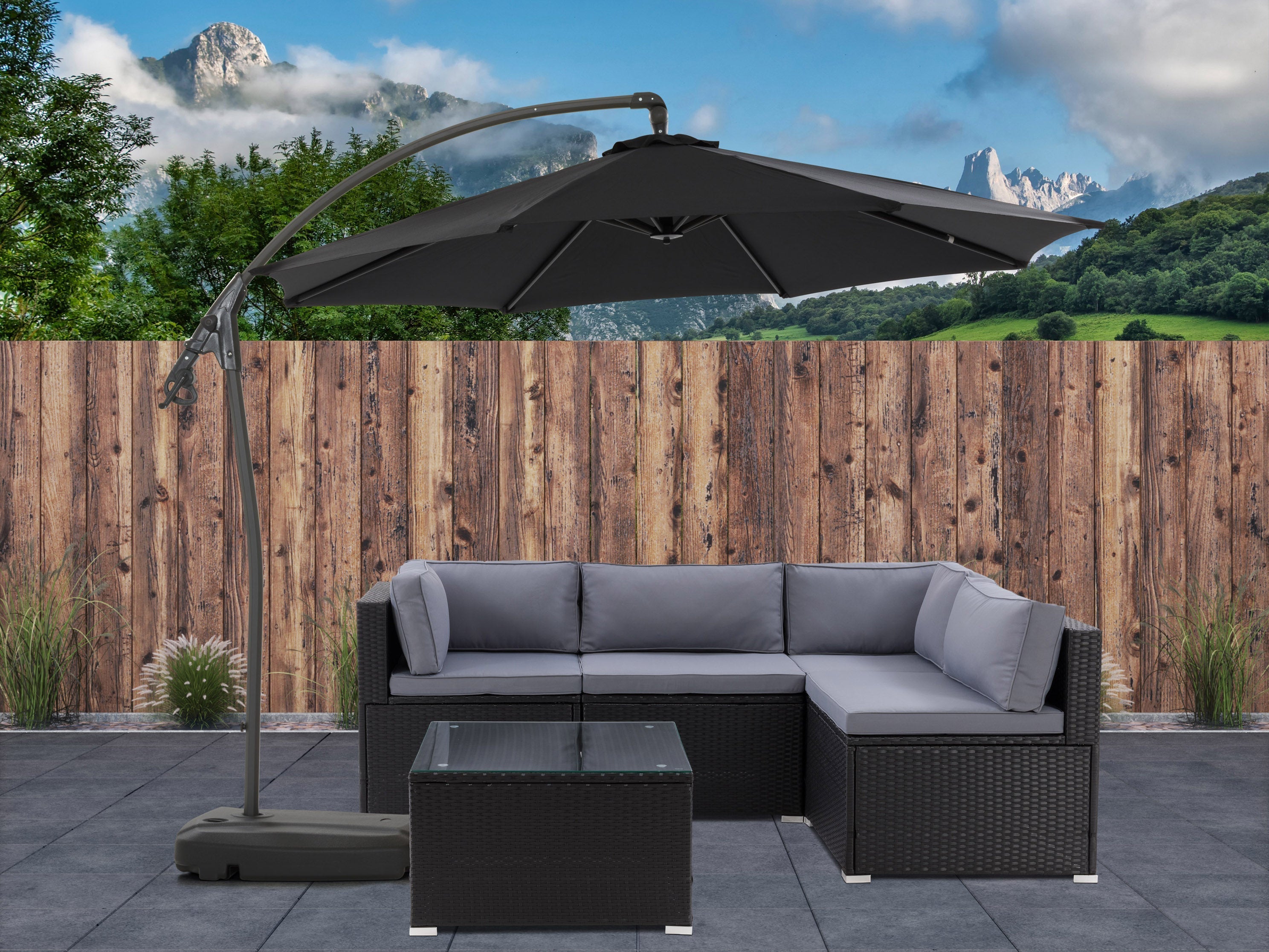 10ft Black Cantilever Umbrella with Heavy Duty Base - Patio, Poolside & Outdoor Shade Solution for Backyard, Garden and Deck