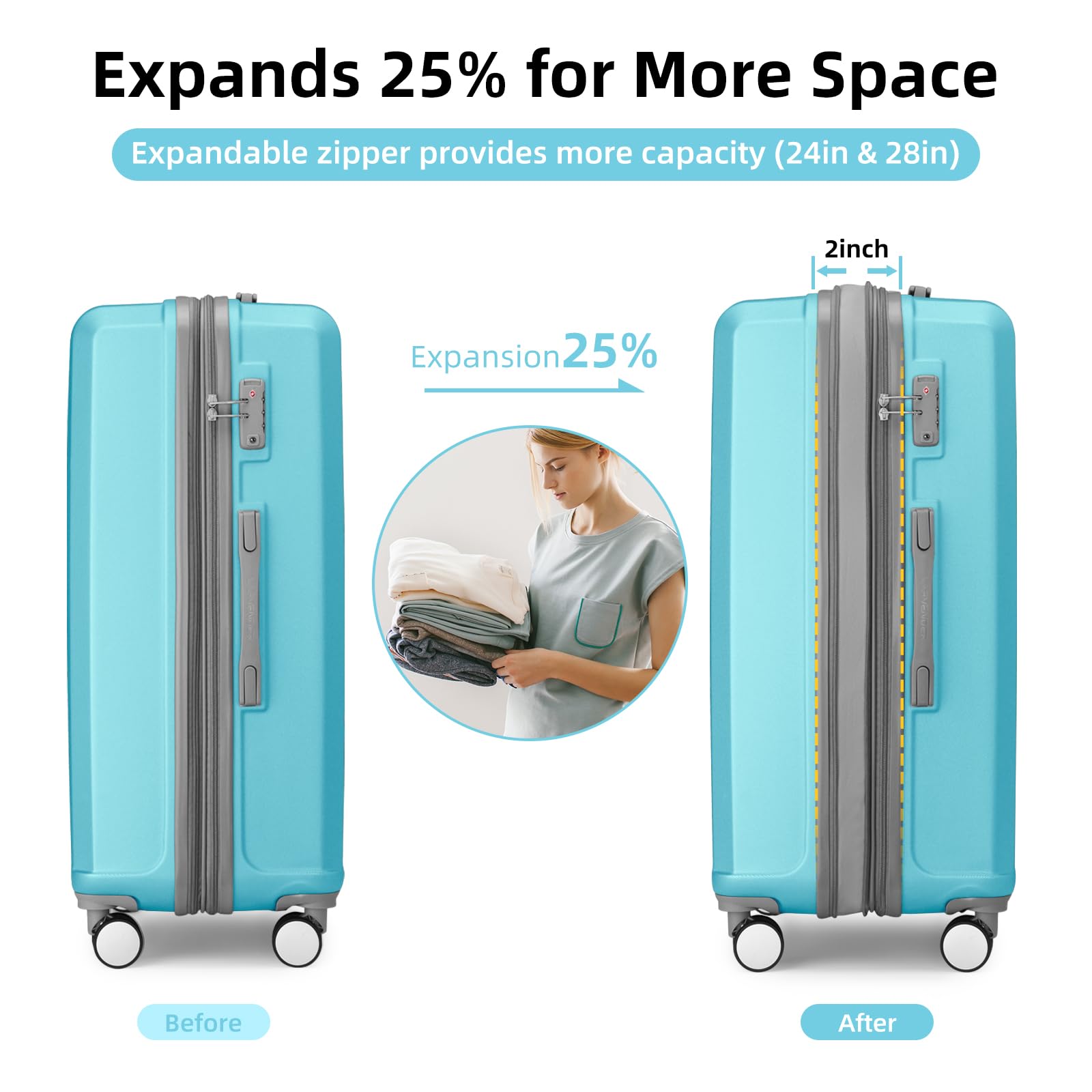 LARVENDER 6-Piece Expandable Hardshell Luggage Set with Spinner Wheels - Lightweight Travel Suitcases with Cosmetic Cases (12/14/18/20/24/28 Inch) - Pink & Blue | Perfect for Family Vacations, Business Trips & International Travel