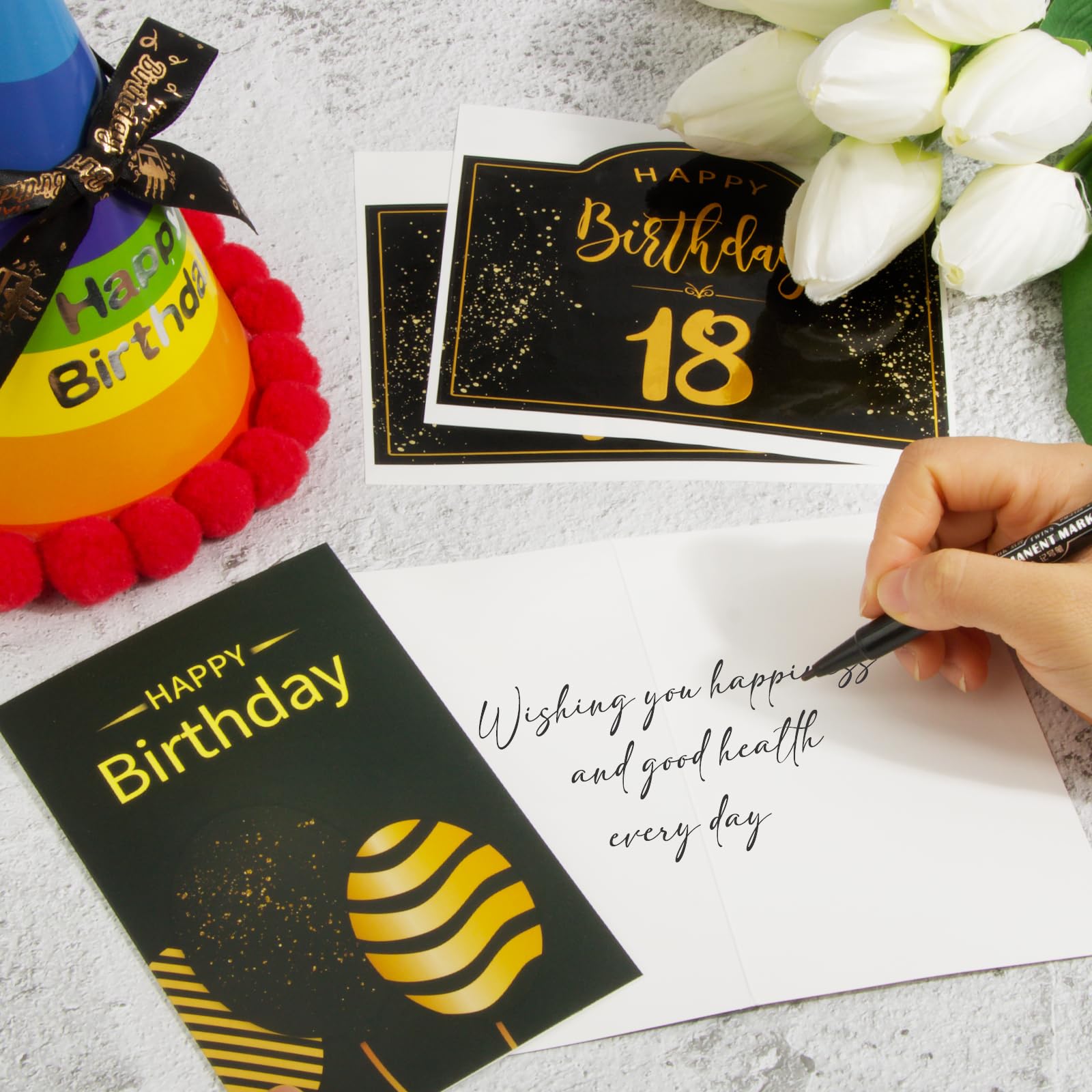 BOFUNX 18th Birthday Wine Bottle Labels - Adhesive Personalized Wine Labels with Birthday Card & Bow - Perfect for 18th Birthday Party Decorations & Gifts