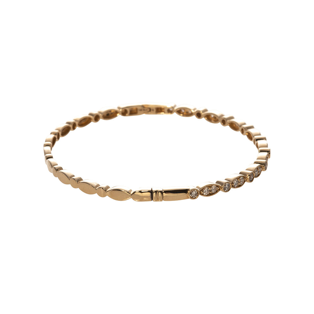 14K Yellow Gold Diamond Milgrain Marquise & Round Bangle Bracelet for Women - Elegant Jewelry Gift for Anniversary, Wedding & Special Occasions
