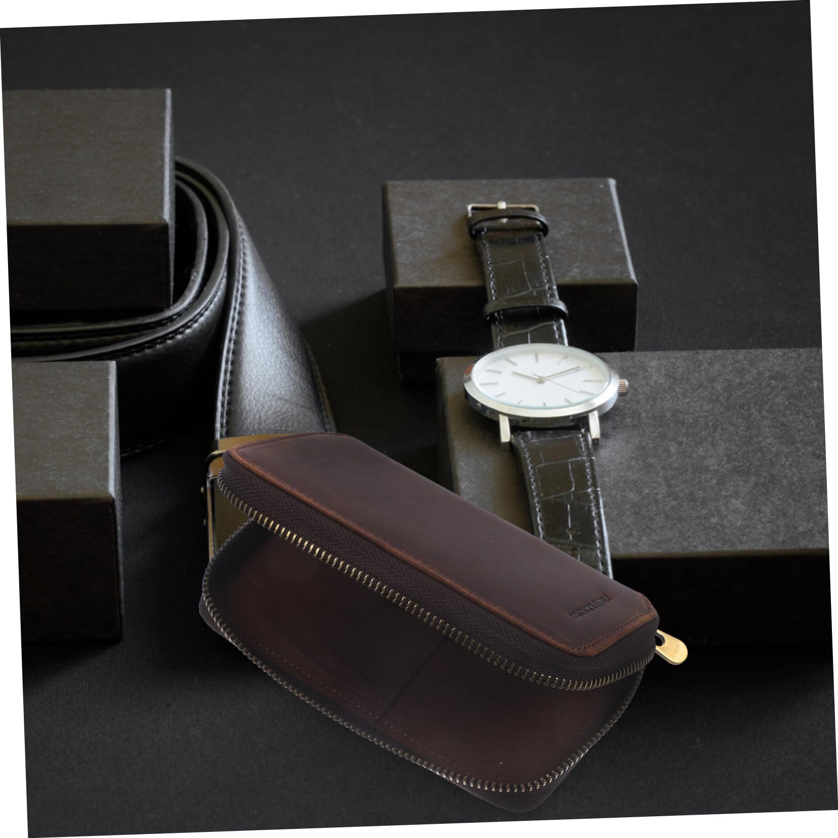 TEHAUX Genuine Leather Watch Box - Zipper Watch Storage Case for Men & Women, Couple Watch Pouch Organizer - Perfect for Travel, Gift & Jewelry Collection