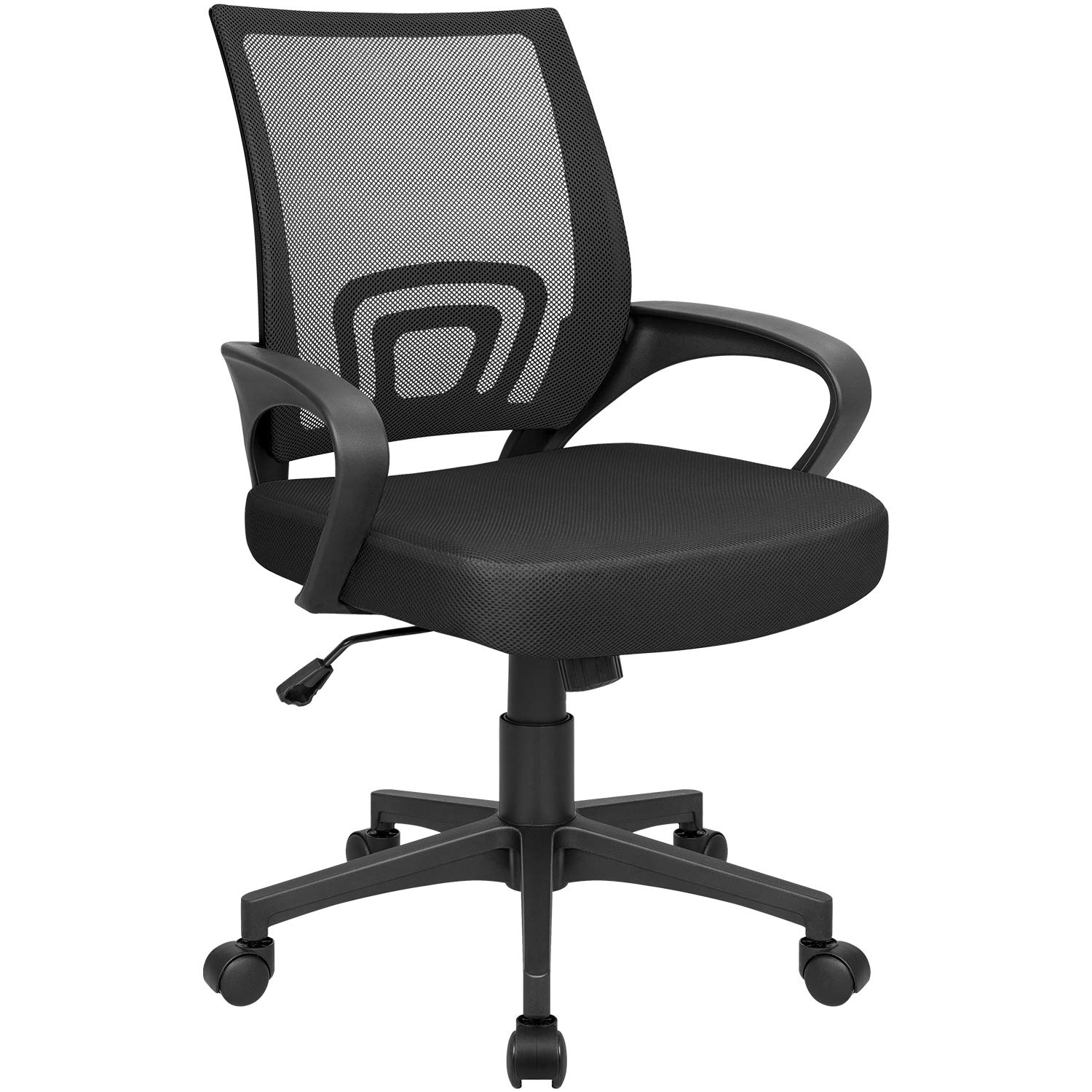 Homall Ergonomic Office Chair - Mid Back Computer Desk Chair with Lumbar Support, Adjustable Height, Swivel & Rolling Wheels, Black - Perfect for Home Office, Gaming & Workspace