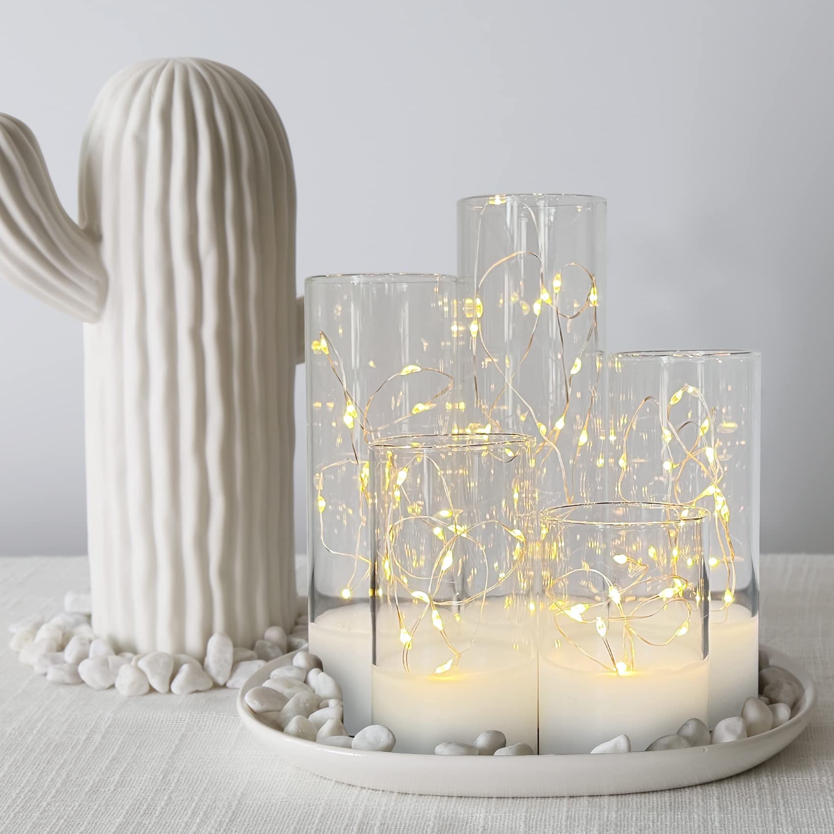 Eywamage Slim Clear Glass Flameless LED Candles with Remote - Battery Operated Flickering Electric Candles (2