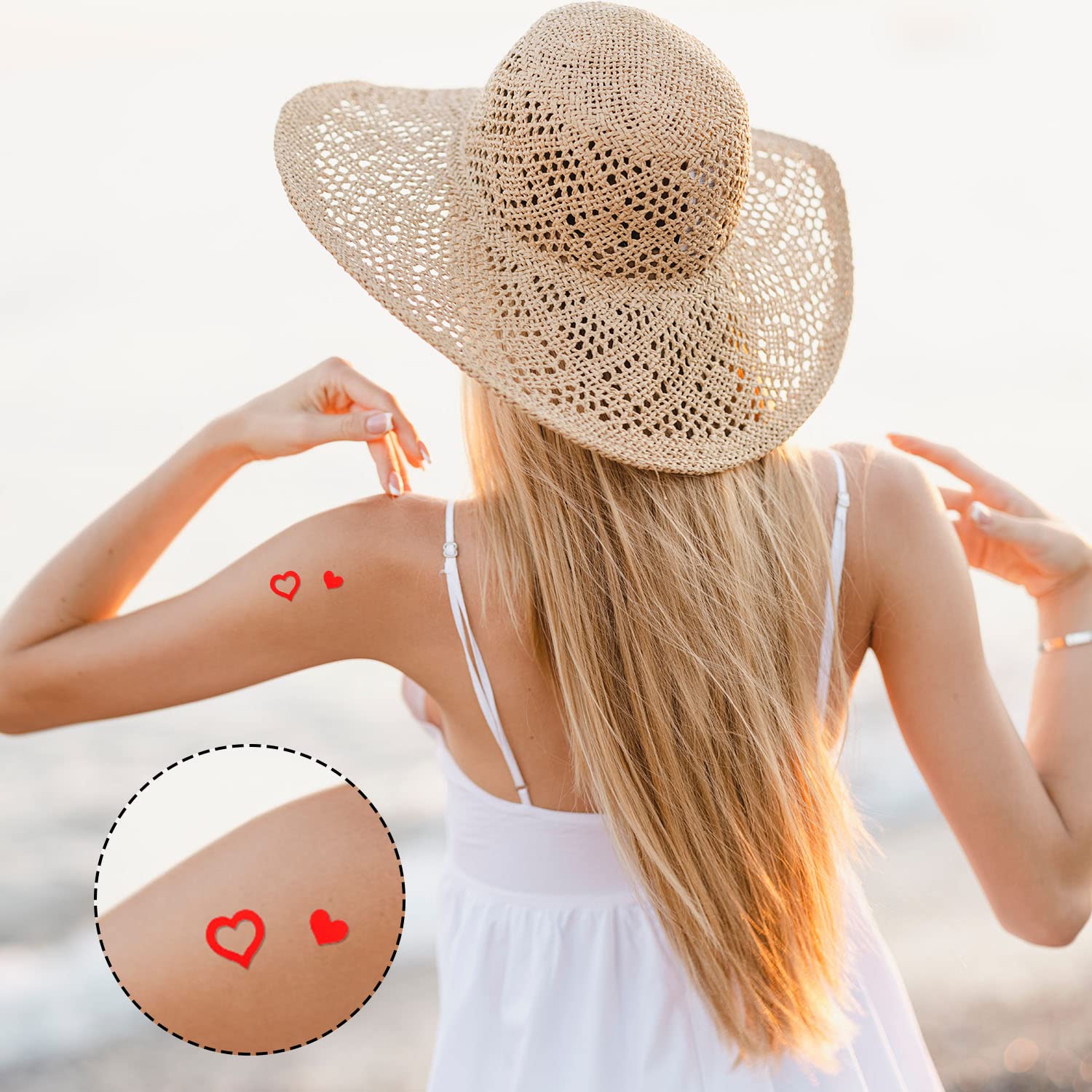 500 Pieces Tanning Stickers - 1 Inch Heart Shaped Self-Adhesive Body Stickers for Tanning Beds & Sunbathing | Cute Temporary Skin Art for Summer Beach Vacations & Pool Parties (B06322)